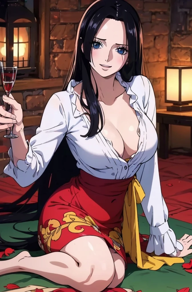 best quality, masterpiece, highly detailed,1girl,  ((rose)), (vine), cage, bandage, red rope, (detail light), falling rose petals, Boa Hancock, (????:1.5)