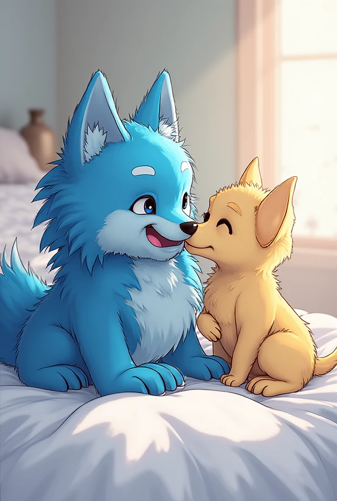 male, furry,  with 4 tapes, holding plushie, happy, blushing, slim, sly, sniffing , face in butt, butt on face, sitting on face, face under butt, face under rear end, another's face under butt