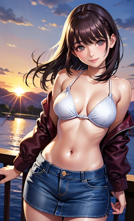 score_9, score_8_up, score_7_up, score_6_up, score_5_up, score_4_up,anime source,cowboy shot, 
 1girl, short hair, hair flower, ponytail, tifa lockhart, 
ocean,night,hand on own chest,sitting on beach chair, outdoors,
glamour(tifa),black shirt,striped shirt,cleavage,midriff, short shorts, hair flower,belt,white highleg panties, 
<lora:Glamour(tifa)XLPony:0.8>