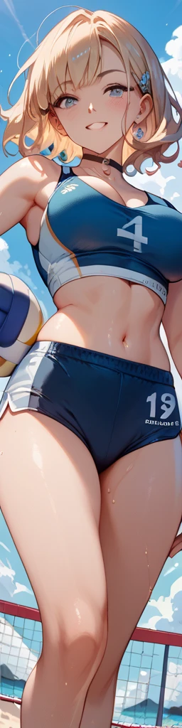 (Two Women),Two beach volleyball players standing side by side,Beach Volleyball Team,(Beach volleyball ??????:1.3),(They all wore the same clothes:1.5),(short hair:1.3),(whole body:1.5),(big eyes),(beautiful eyes),(Pretty Face),(Delicate face),(???? look:1,5),(muscular:1.0),(Sensual:1.0),(Thick thighs:1.0),(The background is a beach volleyball court:1.3),(Blurred background:1.3),(masterpiece:1.5),(best quality:1.5),8K,(Very detailed:1.5),(high resolution:1.5),(Practical:1.5),(Reality:1.5),((????????:1.4)),from below:1.1