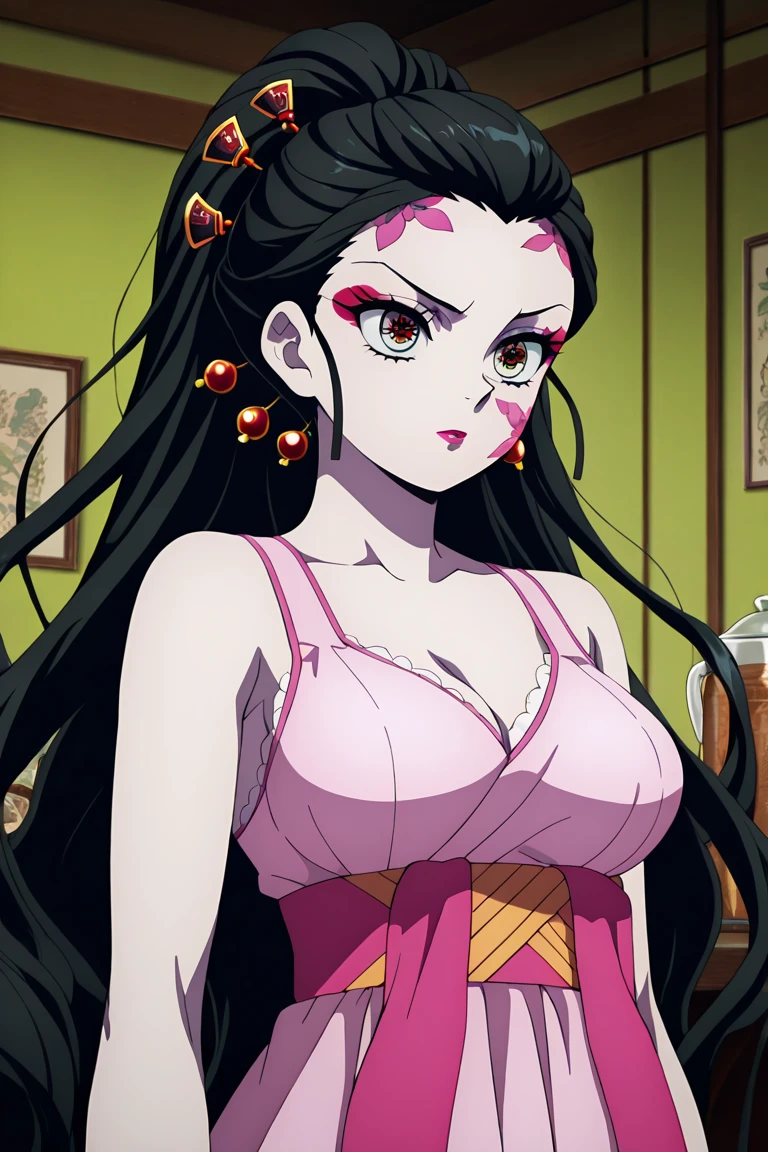 Obra maestra, La mejor calidad, Altas Resoluciones, daki-def, daki-blanco, 1girl, solamente, Cabello largo, senos, Mirando al espectador, They are smiling, adorno para el cabello, muslosaltos, ombligo, escote, senos medianos, Pelo muy largo, boca cerrada, cana, cabello multicolor, marca facial, Palillo para el cabello, (piel agrietada:1.4), ojos-daki, bathing bathroom, desnudo, ???????, armpits, belly, ???????