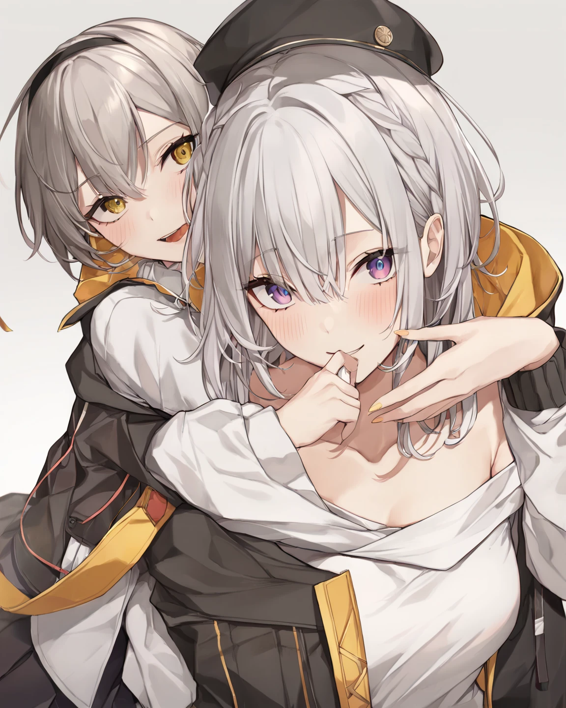 ((((best masterpiece, best quality, wallpaper,)))) solo, guy, male body, small muscles, flat chest, 1male, 30 years old, handsome man, dramatic angle, upper body, looking at viewers, beautiful detailed, finger to mouth, mediumturquoise hair, ((((Lower short ponytail)))), asymmetrical bangs, ((short hair,))  smile, ((( one eye closed, gold eyes,))) (((^o^, tareme, droopy eyes,))) perfect face, sharp nose,  smile, clear face, black turtleneck, grey cardigan, ((silver piercing, silver necklace,)) leggings, lighting back, backlighting, pink background color ultrasharp, 8K, masterpiece,