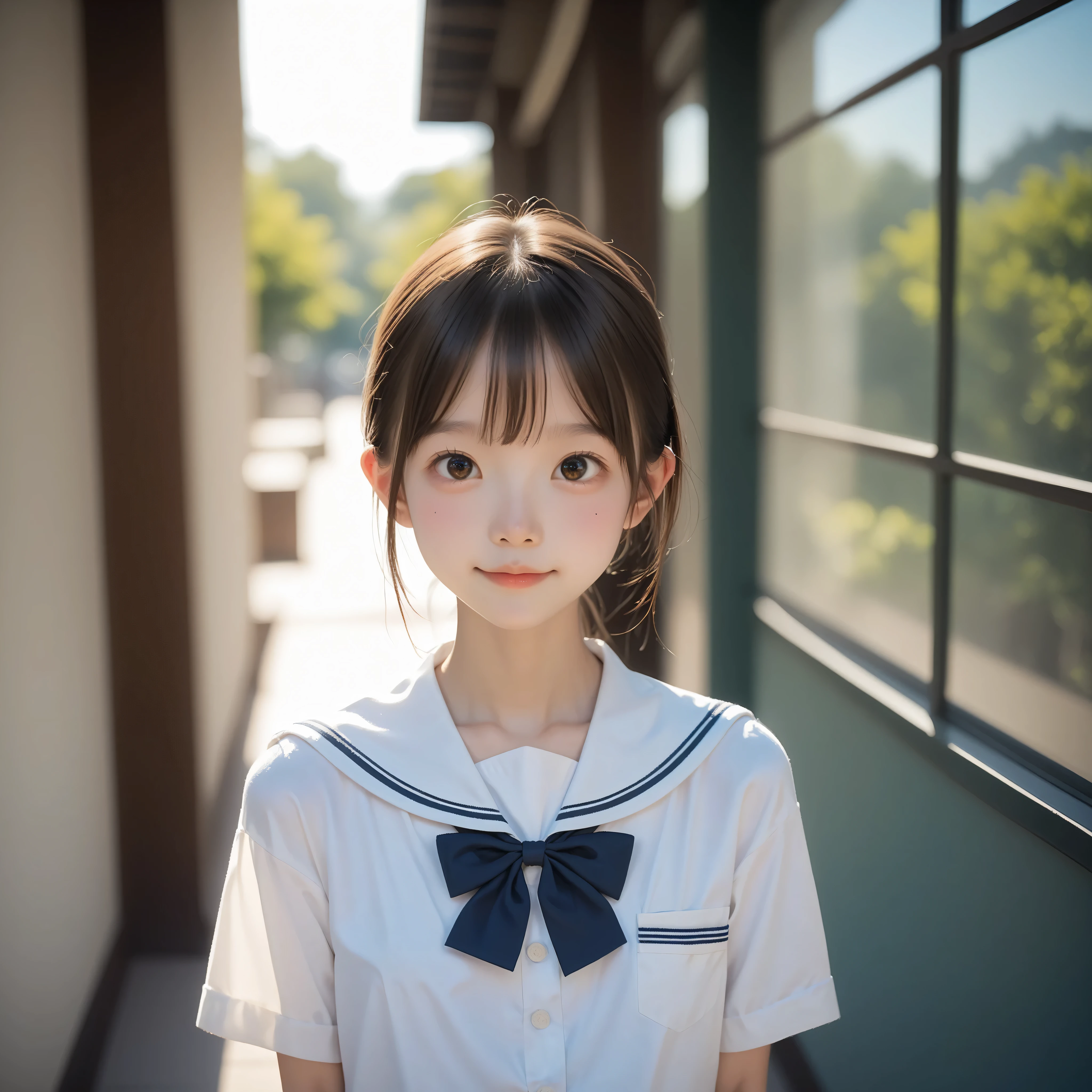 ( white skin:1.3),Pretty girl with polite round eyes,かわいいyounger女の子,Slender,short,Slender,thin body,(younger:1.2),かわいいyounger女の子 opening without permission,cute faces getting creampied,(skinny:1.5),score_7_up,score_8_up,score_9,Realistic,is a girl who goes to school,uniform, small butt seen from below,( body:1.2),sunlight,japanese,short髪, thin shoulders,thin arm,Narrow Shoulder