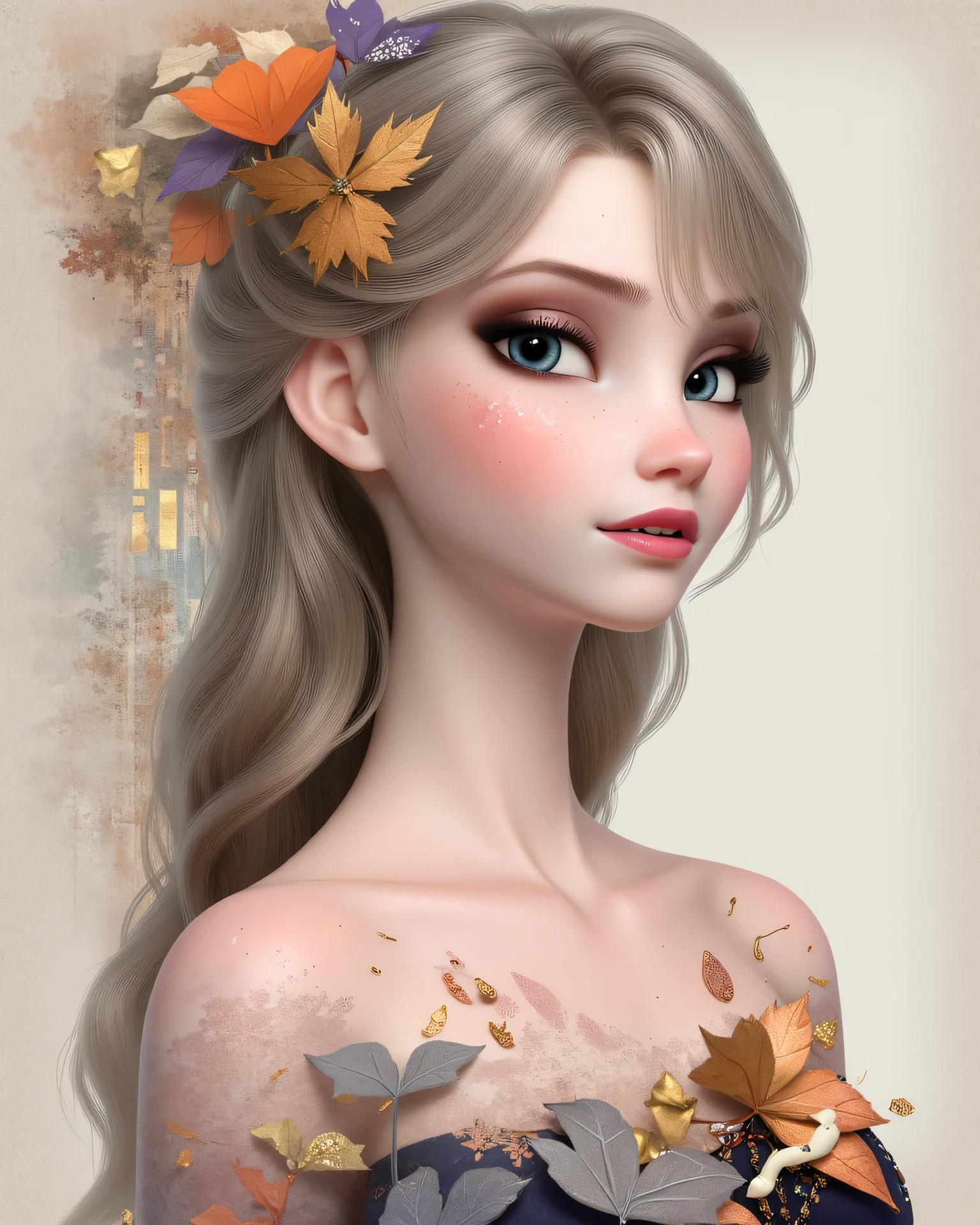 A hyper-realistic ultra-detailed portrait of Elsa reimagined with a bold and modern fantasy-rockstar aesthetic. She has long, flowing platinum-blonde hair cascading in soft, voluminous waves with delicate face-framing strands. Her icy-blue eyes are luminous and expressive, framed by long lashes and soft eyeliner. Her skin is flawless and glowing, with a natural blush and faint freckles across her cheeks. Her lips are soft and full with a delicate rose-nude tint, adding to her youthful elegance.
Her face is perfectly sculpted with high cheekbones, a gentle jawline, and a confident expression radiating strength and charm.
Elsa’s body is slender, balanced, and gracefully proportioned, with a regal and confident posture. Her shoulders are smooth and feminine, transitioning into slender, elegant arms. Her waist is long, defined, and beautifully sculpted, forming a graceful and elongated torso that enhances her queenly figure. The transition from her ribcage down to her hips is smooth and natural, creating a striking hourglass silhouette. Fine, subtle muscle lines follow the length of her waist, adding realistic depth and dimension. The skin here is soft and radiant, with gentle highlights and shadow gradients emphasizing the length and curve.
The midriff area is highly detailed — smooth and toned with natural skin texture and delicate vertical definition, gently narrowing as it approaches the waistline before curving outward into the hips. Her hips are softly rounded and proportionate, balancing her figure and creating a harmonious flow into her long, slender legs.
She is wearing a shimmering embellished black crop top with intricate beaded floral patterns that sparkle under soft light, paired with a bold high-waisted mini skirt adorned with metallic buckles and layers of decorative chain belts. Elegant layered necklaces, a cross pendant, and statement earrings enhance her royal yet rebellious aesthetic.
Her pose is confident and magnetic, highlighting the elongated