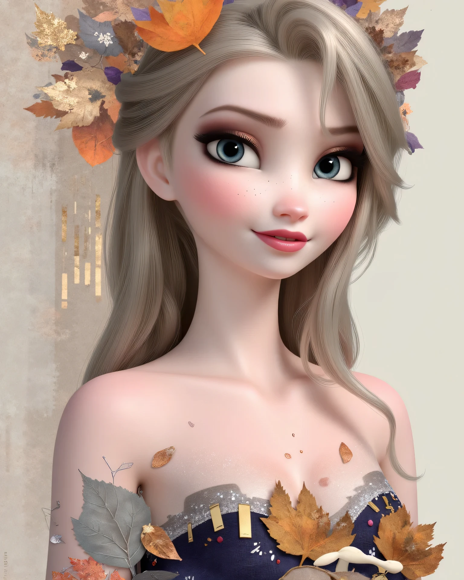 A hyper-realistic ultra-detailed portrait of Elsa reimagined with a bold and modern fantasy-rockstar aesthetic. She has long, flowing platinum-blonde hair cascading in soft, voluminous waves with delicate face-framing strands. Her icy-blue eyes are luminous and expressive, framed by long lashes and soft eyeliner. Her skin is flawless and glowing, with a natural blush and faint freckles across her cheeks. Her lips are soft and full with a delicate rose-nude tint, adding to her youthful elegance.
Her face is perfectly sculpted with high cheekbones, a gentle jawline, and a confident expression radiating strength and charm.
Elsa’s body is slender, balanced, and gracefully proportioned, with a regal and confident posture. Her shoulders are smooth and feminine, transitioning into slender, elegant arms. Her waist is long, defined, and beautifully sculpted, forming a graceful and elongated torso that enhances her queenly figure. The transition from her ribcage down to her hips is smooth and natural, creating a striking hourglass silhouette. Fine, subtle muscle lines follow the length of her waist, adding realistic depth and dimension. The skin here is soft and radiant, with gentle highlights and shadow gradients emphasizing the length and curve.
The midriff area is highly detailed — smooth and toned with natural skin texture and delicate vertical definition, gently narrowing as it approaches the waistline before curving outward into the hips. Her hips are softly rounded and proportionate, balancing her figure and creating a harmonious flow into her long, slender legs.
She is wearing a shimmering embellished black crop top with intricate beaded floral patterns that sparkle under soft light, paired with a bold high-waisted mini skirt adorned with metallic buckles and layers of decorative chain belts. Elegant layered necklaces, a cross pendant, and statement earrings enhance her royal yet rebellious aesthetic.
Her pose is confident and magnetic, highlighting the elongated