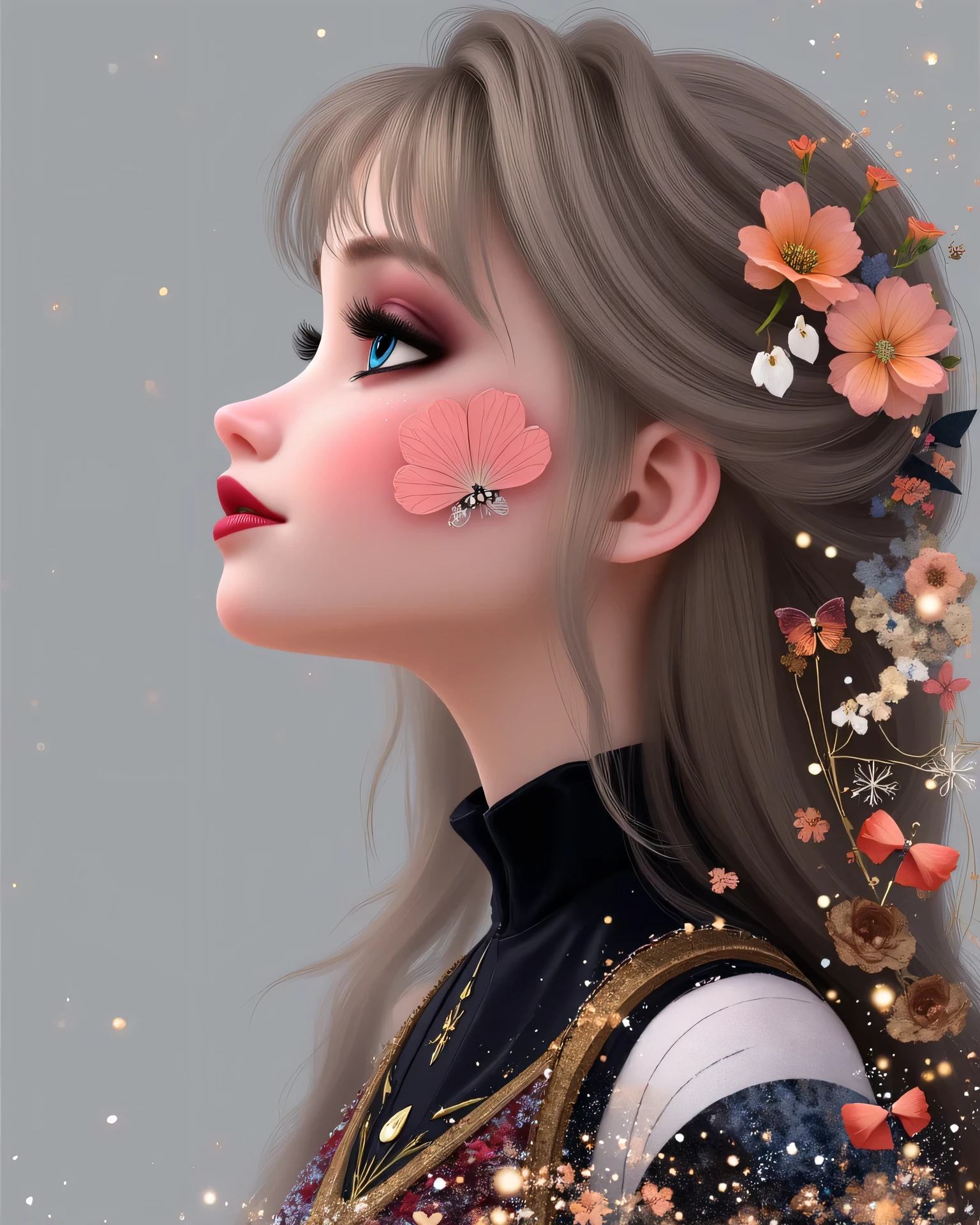 A hyper-realistic ultra-detailed portrait of Elsa reimagined with a bold and modern fantasy-rockstar aesthetic. She has long, flowing platinum-blonde hair cascading in soft, voluminous waves with delicate face-framing strands. Her icy-blue eyes are luminous and expressive, framed by long lashes and soft eyeliner. Her skin is flawless and glowing, with a natural blush and faint freckles across her cheeks. Her lips are soft and full with a delicate rose-nude tint, adding to her youthful elegance.
Her face is perfectly sculpted with high cheekbones, a gentle jawline, and a confident expression radiating strength and charm.
Elsa’s body is slender, balanced, and gracefully proportioned, with a regal and confident posture. Her shoulders are smooth and feminine, transitioning into slender, elegant arms. Her waist is long, defined, and beautifully sculpted, forming a graceful and elongated torso that enhances her queenly figure. The transition from her ribcage down to her hips is smooth and natural, creating a striking hourglass silhouette. Fine, subtle muscle lines follow the length of her waist, adding realistic depth and dimension. The skin here is soft and radiant, with gentle highlights and shadow gradients emphasizing the length and curve.
The midriff area is highly detailed — smooth and toned with natural skin texture and delicate vertical definition, gently narrowing as it approaches the waistline before curving outward into the hips. Her hips are softly rounded and proportionate, balancing her figure and creating a harmonious flow into her long, slender legs.
She is wearing a shimmering embellished black crop top with intricate beaded floral patterns that sparkle under soft light, paired with a bold high-waisted mini skirt adorned with metallic buckles and layers of decorative chain belts. Elegant layered necklaces, a cross pendant, and statement earrings enhance her royal yet rebellious aesthetic.
Her pose is confident and magnetic, highlighting the elongated