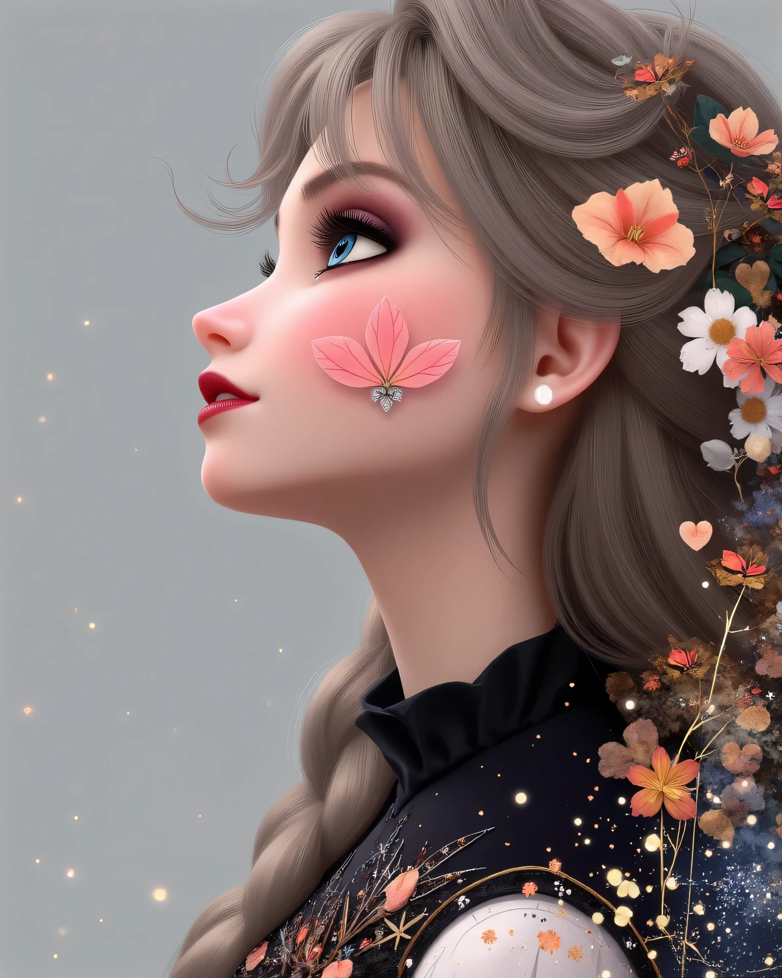 A hyper-realistic ultra-detailed portrait of Elsa reimagined with a bold and modern fantasy-rockstar aesthetic. She has long, flowing platinum-blonde hair cascading in soft, voluminous waves with delicate face-framing strands. Her icy-blue eyes are luminous and expressive, framed by long lashes and soft eyeliner. Her skin is flawless and glowing, with a natural blush and faint freckles across her cheeks. Her lips are soft and full with a delicate rose-nude tint, adding to her youthful elegance.
Her face is perfectly sculpted with high cheekbones, a gentle jawline, and a confident expression radiating strength and charm.
Elsa’s body is slender, balanced, and gracefully proportioned, with a regal and confident posture. Her shoulders are smooth and feminine, transitioning into slender, elegant arms. Her waist is long, defined, and beautifully sculpted, forming a graceful and elongated torso that enhances her queenly figure. The transition from her ribcage down to her hips is smooth and natural, creating a striking hourglass silhouette. Fine, subtle muscle lines follow the length of her waist, adding realistic depth and dimension. The skin here is soft and radiant, with gentle highlights and shadow gradients emphasizing the length and curve.
The midriff area is highly detailed — smooth and toned with natural skin texture and delicate vertical definition, gently narrowing as it approaches the waistline before curving outward into the hips. Her hips are softly rounded and proportionate, balancing her figure and creating a harmonious flow into her long, slender legs.
She is wearing a shimmering embellished black crop top with intricate beaded floral patterns that sparkle under soft light, paired with a bold high-waisted mini skirt adorned with metallic buckles and layers of decorative chain belts. Elegant layered necklaces, a cross pendant, and statement earrings enhance her royal yet rebellious aesthetic.
Her pose is confident and magnetic, highlighting the elongated