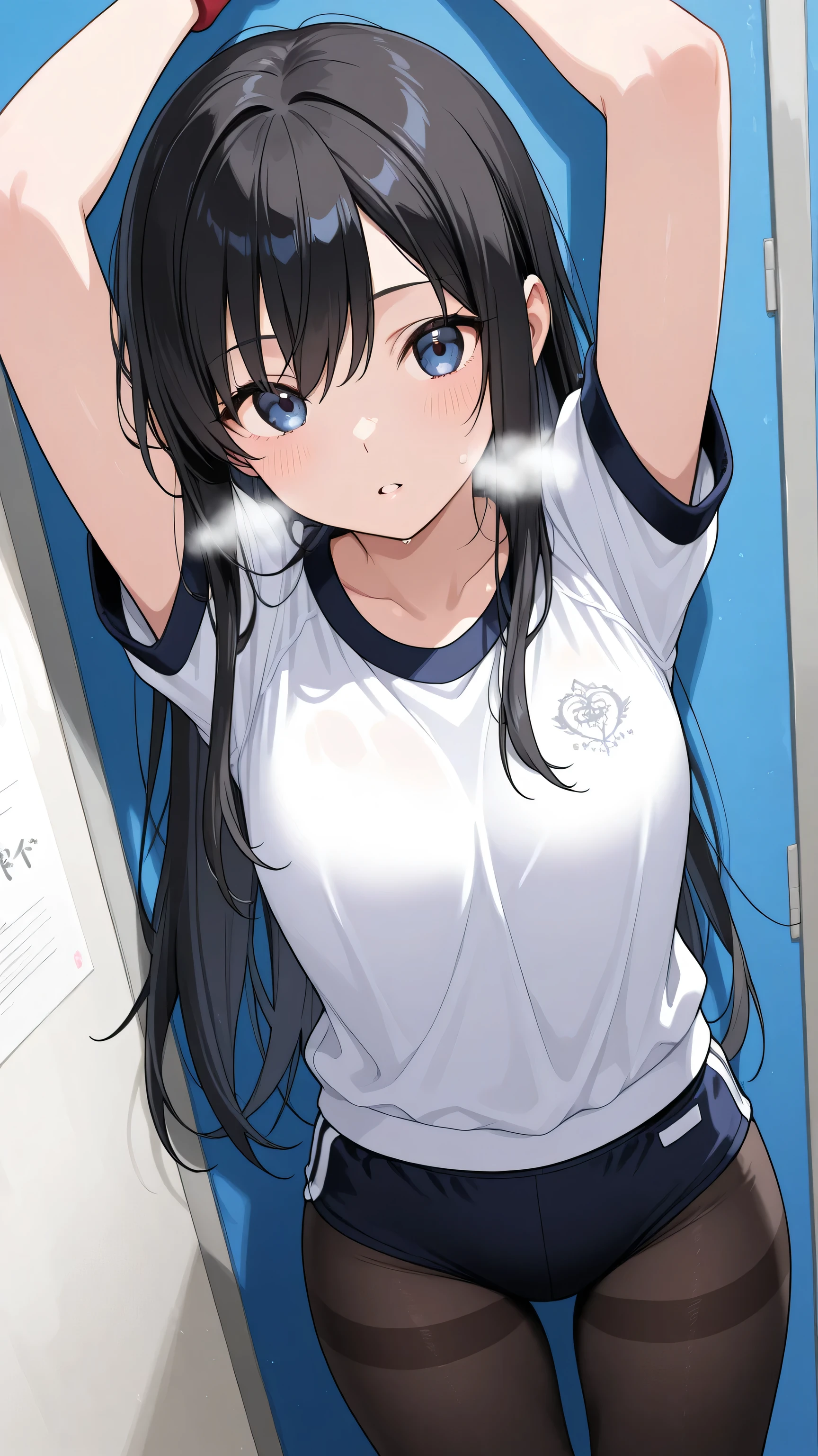 (Upper Body),alone,Medium Shot,18-year-old,(Soil ground:1.4),(Ground:1.4),(masterpiece:1.4),anime,Portraiture, 8K,Realistic, 18-year-old,Elegant mature woman, Brown eyes, (Black Hair:1.4), smile,Big Breasts,(Gym clothes with short sleeves:1.4),( white gym clothes:1.4),(arm behind head:1.4),(Outdoor:1.4),(rain,Schoolyard:1.4),Wet,(wet cloth:1.4),Sweat,Straight long hair, Beautiful breasts,(See-through :1.3), 4K resolution, High quality CG, Beautiful CG, Soft Light,(wet:1.3),(学校のSchoolyard,Outdoor:1.4)