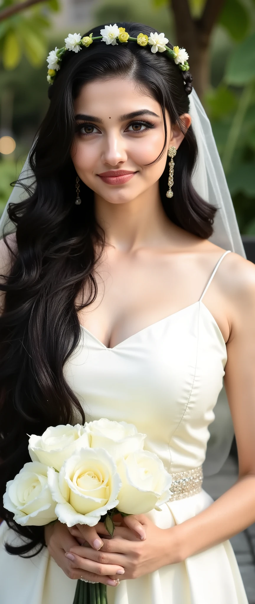 a close up of a woman in posing for a picture, with large breasts, cleavage, with a large breasts, large breasts size, breasts covered and sfw, very attractive and beautiful, revealing clothes, chest up bust shot, buxom chested, seductively looking in front, sfw huge breasts, busty, big breasts