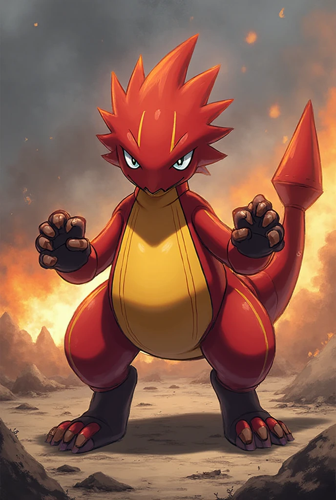 "Generate an digital painting of an Guilmon lying on back in a bed, present himself. The Guilmon has a big fat  with .The  is leaking a small amount of fluid dripping from the tip. The Guilmon should emanate a shy and sensual vibe. Feature expressive eyes that convey a mix of It features expressive eyes that convey a mix of excitement and hunger. Capture the character's pose in a sensual setting and natural position on the bed, with attention to details such as the placement of paws and . Consider adding a touch of ambient lighting to enhance the atmosphere. The goal is to create a visually sensual and inviting scene."