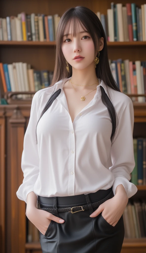 Rock music explores a modern city. His free-spirited expression, the shine of the guitar he holds, and the landscape of the city behind him are impressive. 8K , HD, highly detailed, realistic, photography, photo realism --ar 9:16 -- at 6.0 --s 750,19 years old, alone, Long Hair, View your viewers, Blonde, Brown eyes, gem, whole body, Realistic, Sexy、Big Breasts 、stockings、clip on earrings,during,bracelet、embarrassed,blush,office staff suit