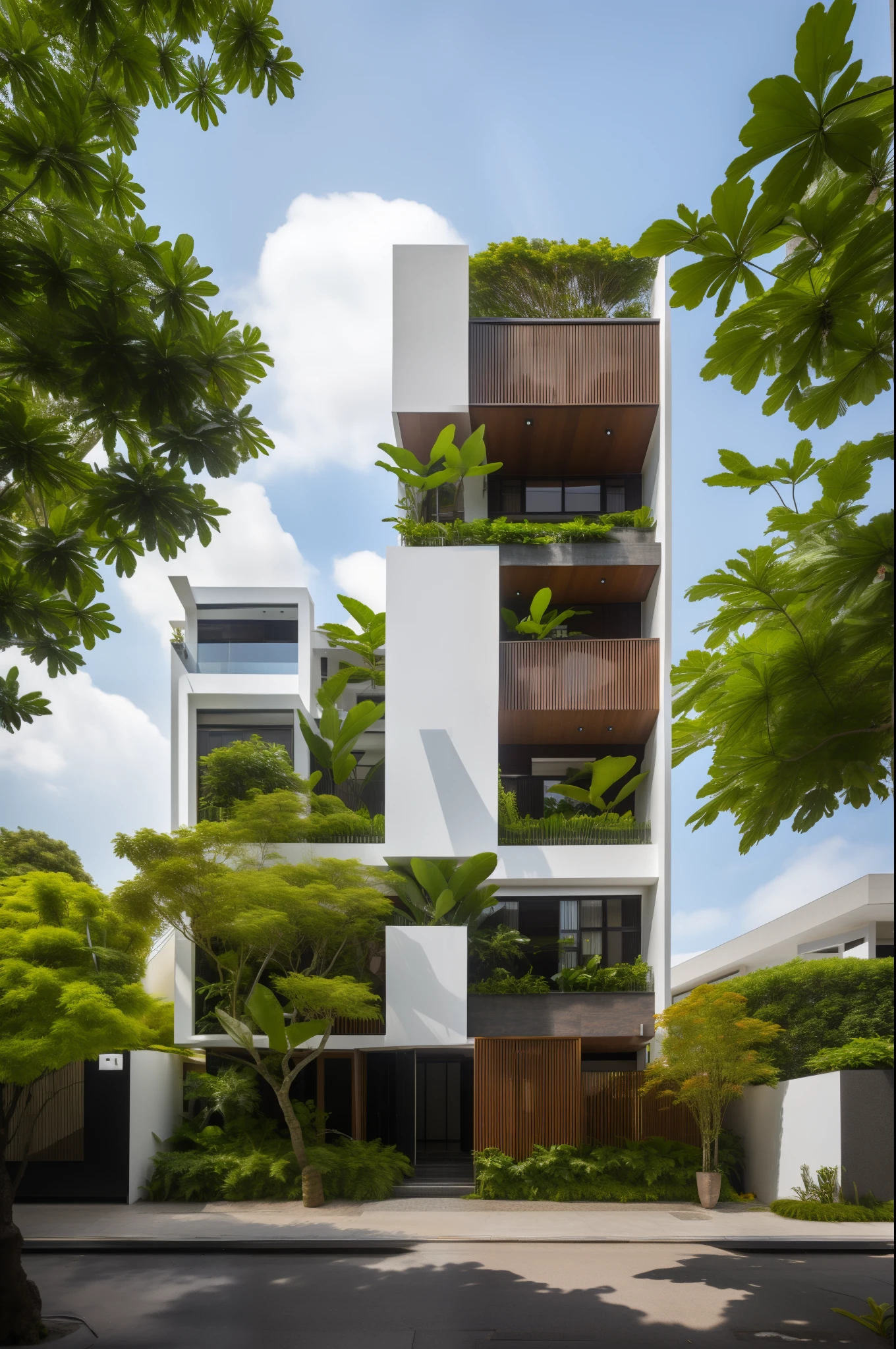 dvArchModern, 85mm , f1.8, portrait, photo reality, hyperreality, orante, super detailed, complex, dramatic , sunlight, ball , high dynamic range, house, Masterpiece,best quality,(8k, Original photo:1.2),(( ultra reality)), modern villa, BlackBeautiful , tree , vines, architecture, building, cloud, vivid colour, Masterpiece,best quality,super detailed,reality,photoreality, 8k, sharp focus, a photo of a building