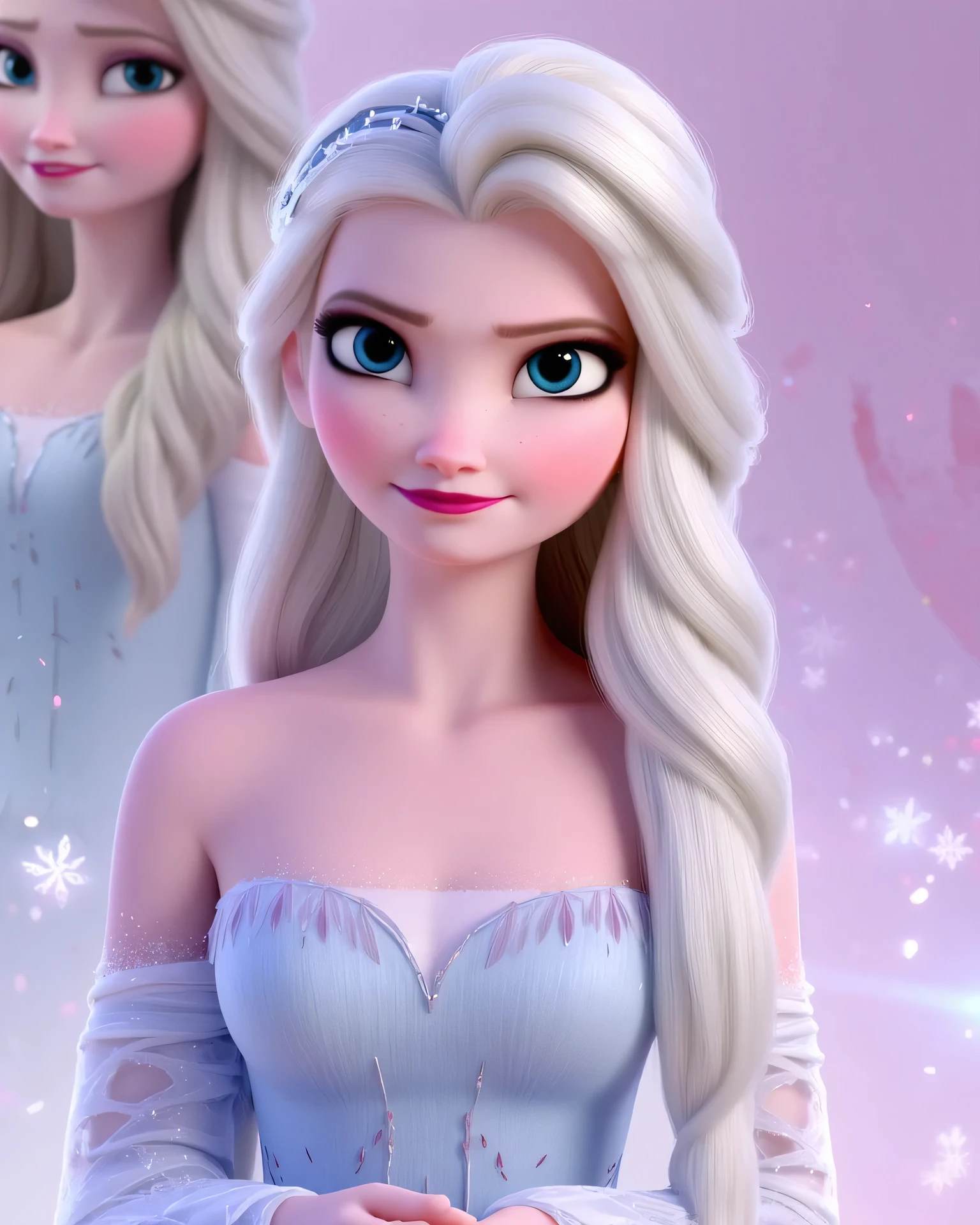 A beautiful young woman inspired by both Elsa (Frozen) and Taylor Swift, with a graceful and magical aura.
She has long wavy platinum-blonde hair with icy-blue highlights, bright blue expressive eyes, and soft glowing skin.
Her outfit combines Elsa’s icy elegance and Taylor Swift’s stage glamour — a shimmering silver-blue gown with subtle gold sparkles, fitted at the waist, with a flowing translucent cape.
Background: softly glowing snowflakes and pastel stage lights, giving a dreamy concert atmosphere.
Her expression is confident yet kind, elegant posture, cinematic lighting, ultra-realistic, 4K, fantasy + pop fusion style.