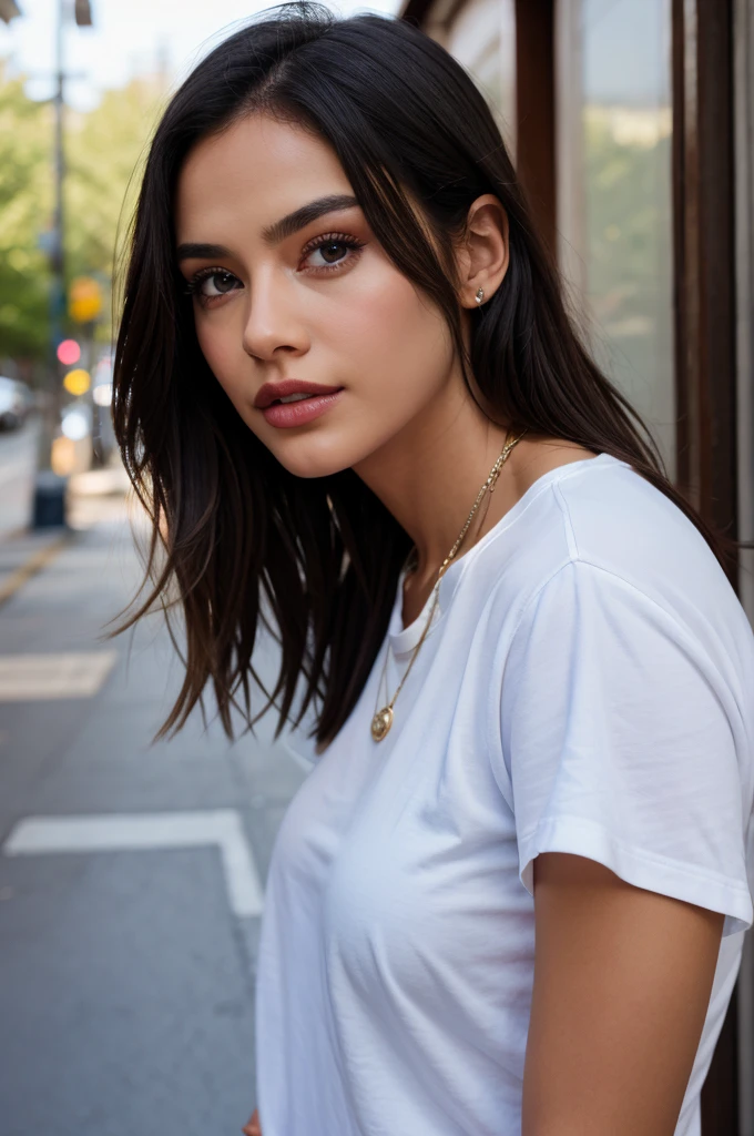 Kodak disposable camera photo of a beautiful young 19yo female, dark hair, slim, sad, sitting