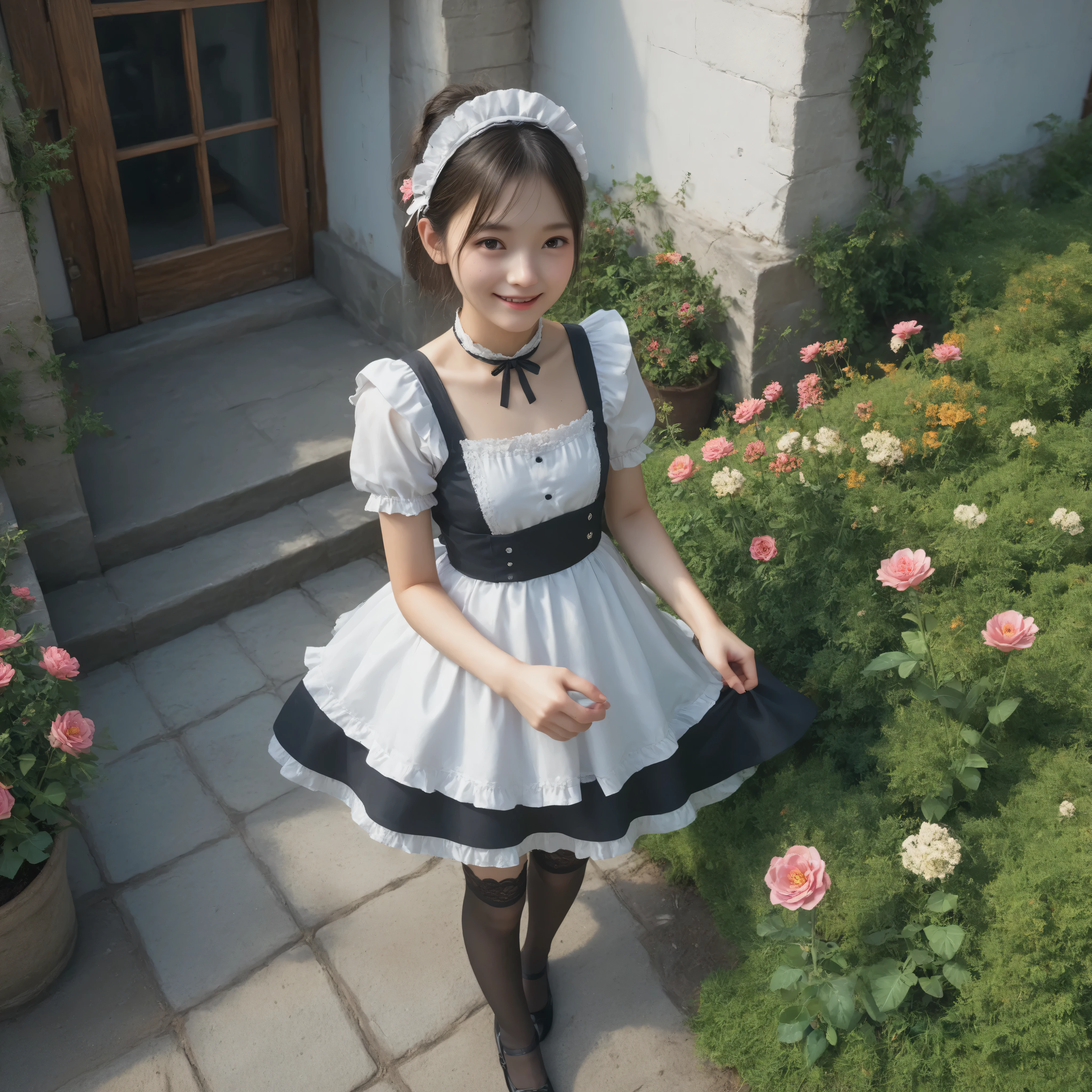 ((sfw:1.4)), (( extra short hair, sidelocks-hair, 1Girl)), Ultra High Resolution, (Realistic:1.4), RAW Photo, Best Quality, (Photorealistic), Focus, Soft Light, ((15 years old)), ((Japanese)), (( (young face))), (surface), (depth of field), masterpiece, (realistic), wearing highly detailed (( maid clothes with frills and ribbon)), bangs, ((1 girl)),.(over waist image:1.5)

