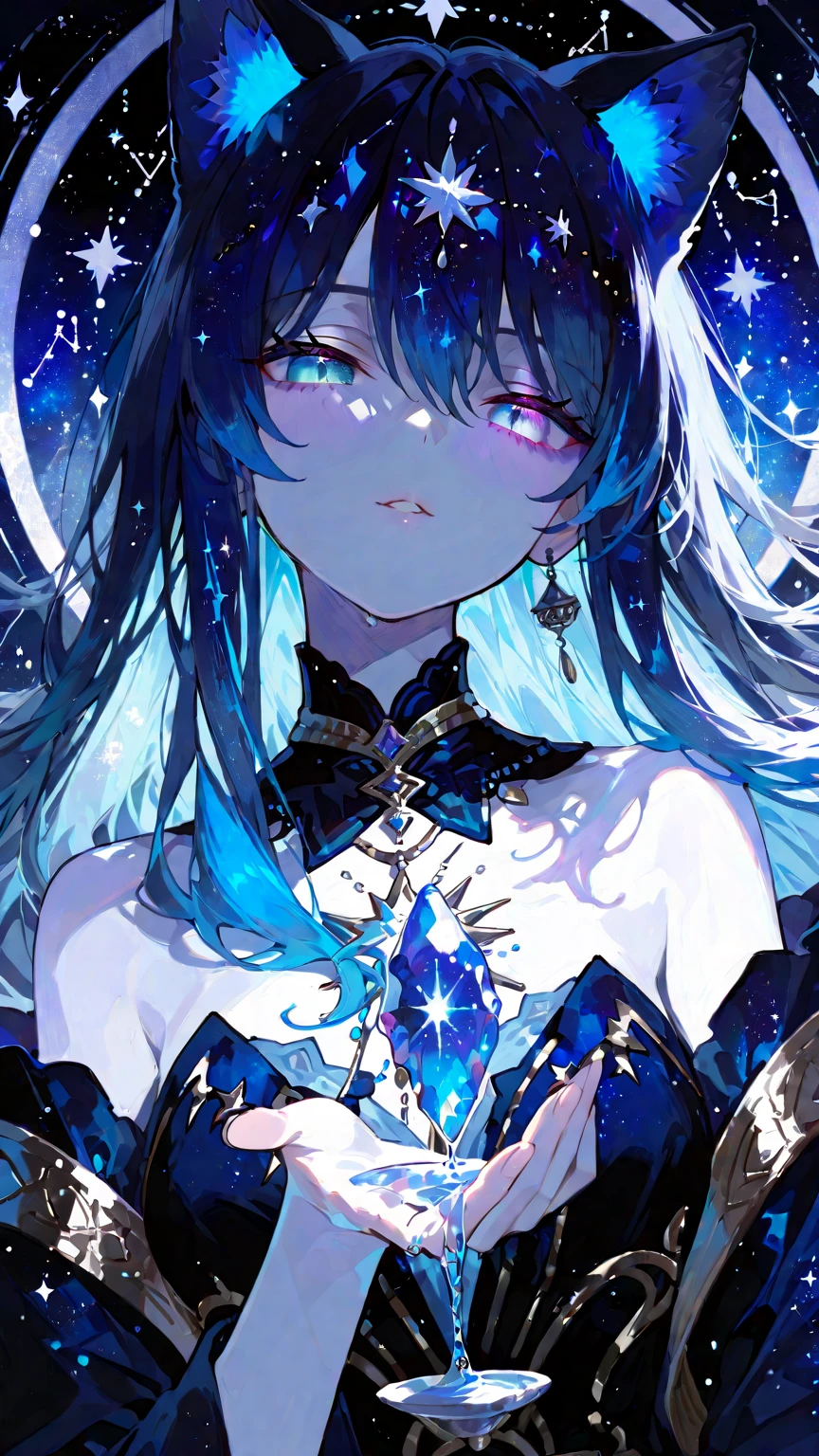 25-year-old girl、Rune background、black magician、Wearing a black robe、mesmerize、cute woman、Elegant hairstyle、indigo hair color、Slightly shorter hair、blue eyes、look at the viewer、masterpiece、Best image、