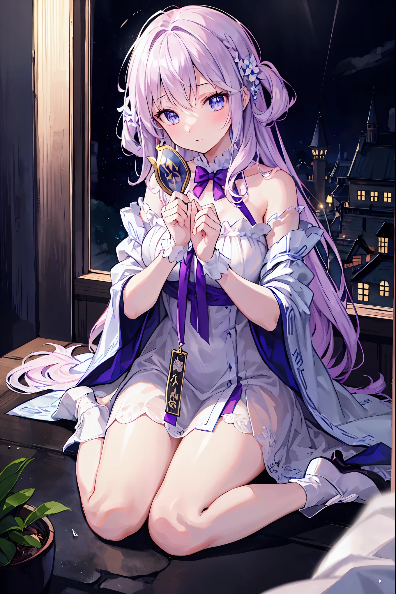 Haunted Castle、Late Night、The girl who lost her way、Smartphone in hand、Smartphone light、Lightning echoes、girl wet in the rain、big mansion like a castle、 Ghosts、dimly lit room、State of Ruins、Only ghost eyes light up、Seimitsu、4K resolution、High Quality、Super Detailed、Realistic、Realistic、HDR、UHD、STUDIO LIGHT、Transcendental Depiction、Clear Focus、PBR Rendering、professional、bright colors、bokeh effect