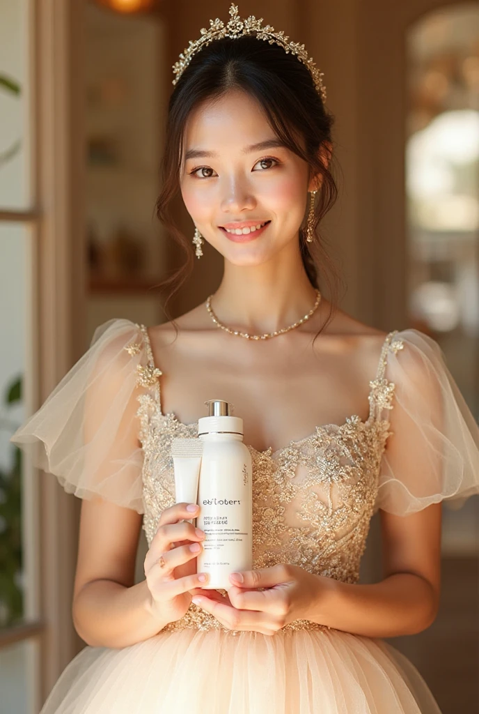 girl, revealing prom dress, holding positive  test stick,  from , Highly detailed face and skin texture, Detailed eyes, Double eyelid, perfect eyes, intricate, bright soft diffused light, detailed skin, detailed hair, realistic skin texture, pores, texture, detailed eyes, professional, 4k, shot on Canon, max detail, roughness, real life, ultra realistic, photorealism, photography, glamour, natural, realistic background.