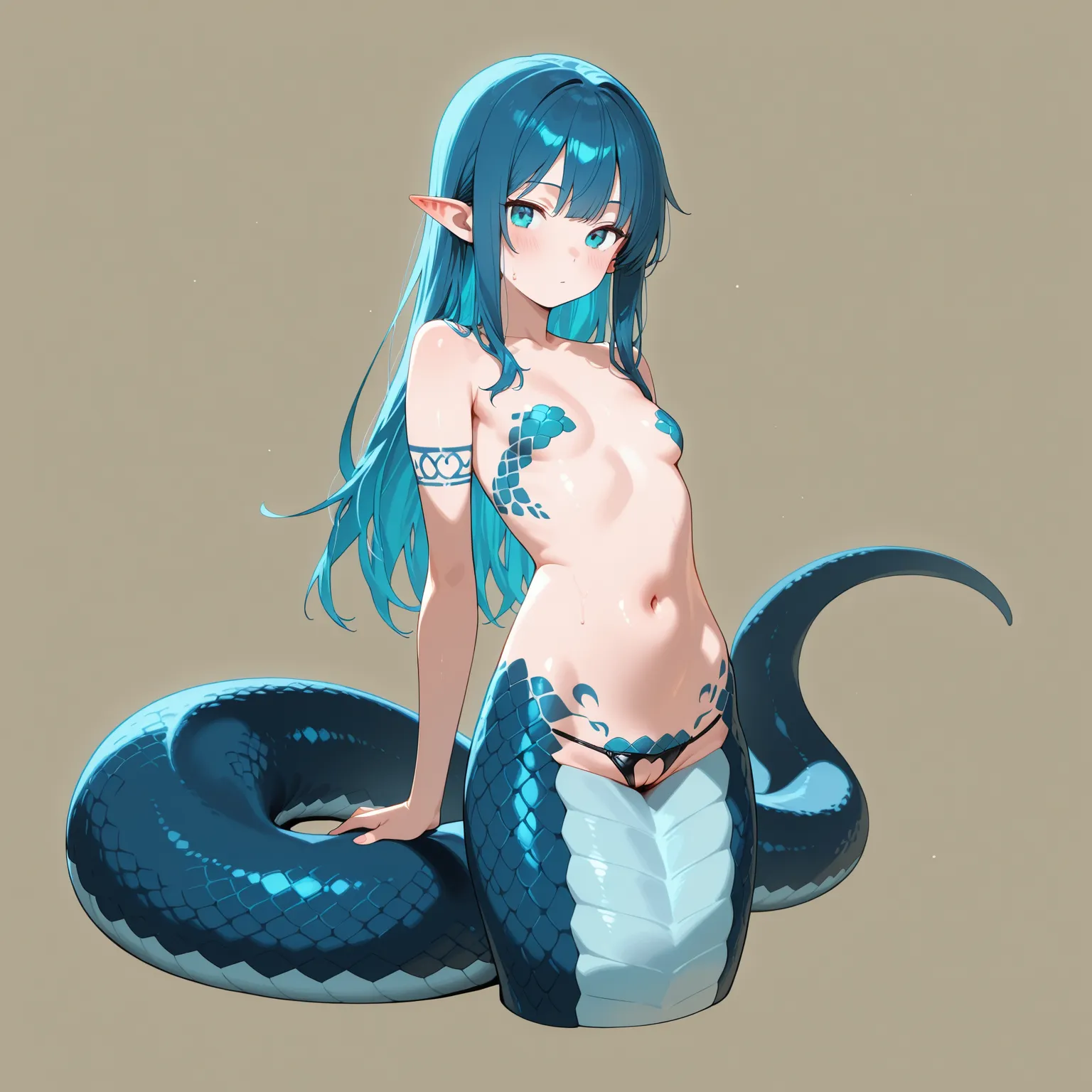 ((Highest quality、unity 8k wallpaper、32k、masterpiece、Very detailed、Ultra-high resolution、Ultra-high resolution、 Very detailedな顔, RAW Photos, Professional, Ultra-fine painting, Anatomically accurate lizard man)) Kotegawa Yui morphing into lizard, Completely ?????, kotegawayui, black long hair, yellow eyes, A magnificent long lizard tail, (Extending from the spine、Tail extending from the tailbone, Tyrannosaurus foot with sharp claws),  Fine blue scales that grow like thigh-length socks, Fine blue scales that grow like long gloves , Long nails), ??????? are fully visible, ((There are fine scales on the sides, Fine blue scales around the waist, Scales on the back, Scales from flank to thigh)), The boundary between the scales and the skin is unclear,  full body, standing