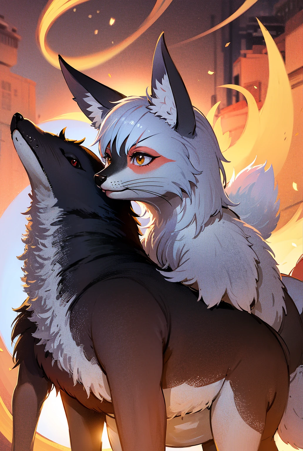 One Fox Girl, One Fox Boy, Very Body, White Skin, Black Skin, Blue Right Eye, Red Left eye, Heart, White Hair, Female Long Hair, Male Short Hair, Fluffy, Very Fluffy Body, Big Fox Ears, Two Big Fox Tail, White Angle Wings, velu female, Skinny, cute, Female Very , , Abs, Adult, Tall, velu, Pose, Cute, Out, , Very Blushing, Female On Male, Male Female , Female Cute , Charming, Love Eyes, Male Big Furr, velu man, Male Very Massive , Male Very Big Testicule, On Bed, Cute, , Blushing, Side Camera