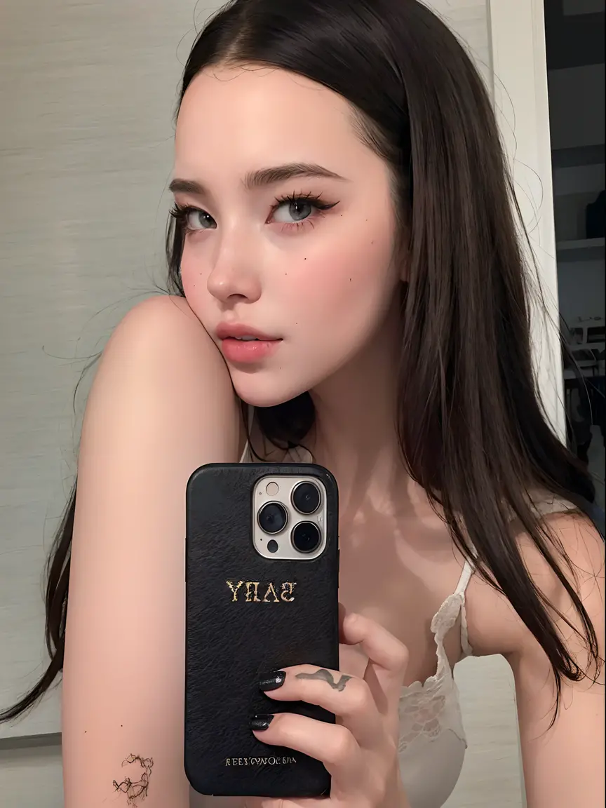 Araffed woman taking a selfie with her phone in a mirror, hermosa poarch, 18 years old, Hermosa Kacey Rohl, 2 2 years old, 21-year-old, Modelo de Instagram, iPhone selfie, pale ivory skin, Retrato Sophie Mudd, 2 3 years old, with pale skin, Anna Nikolanova aka Newmilky, anya taylor joy