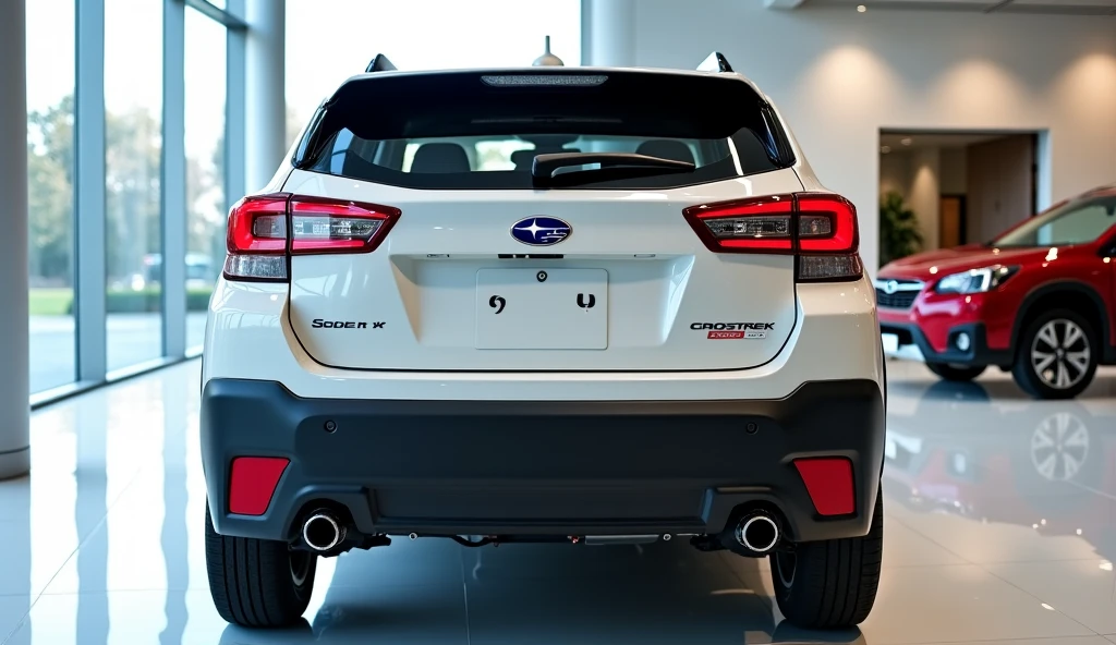 Suburu Stats Rear view of painted white with shiny clour 2025 Suburu Crosstrek sleek ...