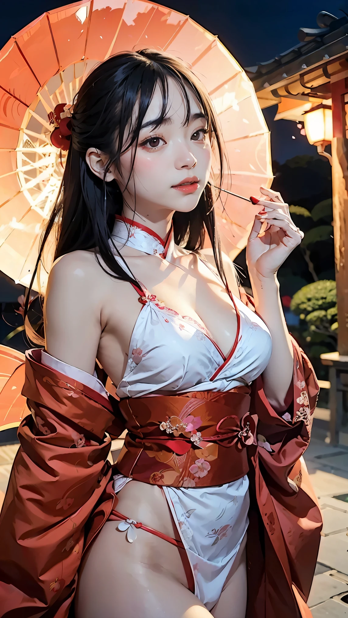 ((16K)),(masterpiece:1.3, Highest quality, Ultra-high resolution, Super detailed), (Realistic, photoRealistic:1.4), Perfect lighting, colorful, Depth of written boundary, Browsing Caution, Surrealism,Face Light,((reindeer horns animal ears)), ((Deer antlers grow from their heads:1.2)),(( large breasts:1.4)),Beautiful detailed hair,((Beautiful eyelashes)), Beautifully detailed face, Beautiful fine details, Beautiful clavicle, Beautiful body, thin脚,Beautiful breasts, Beautiful feet, Beautiful Hands, Cleavage, Pointed Chest, thin, 1 girl, 21 years old,Perfect Face, Long eyelashes,Perfect Anatomy, Supermodel with a long neck,((Skinny1.3)),looking at the camera,(Perfect Anatomy,Anatomically correct, Highly detailed skin), Shiny skin,((beautiful girl:1.1)),(Mid-length hair:1.4, Wavy Hair:1.2 :Black Hair) ,See-through bangs,Dainty facial structure, ((Laugh with your mouth wide open:1.4)),((Arching the back)), ((wearing nontraditional miko:1.3)),Short length, Generate an image of a beautiful morning forest. The scene should include lush green trees and foliage, with a variety of ((colorful flowers ))in bloom. The atmosphere should be tranquil and serene, ((From the side)),High Angle