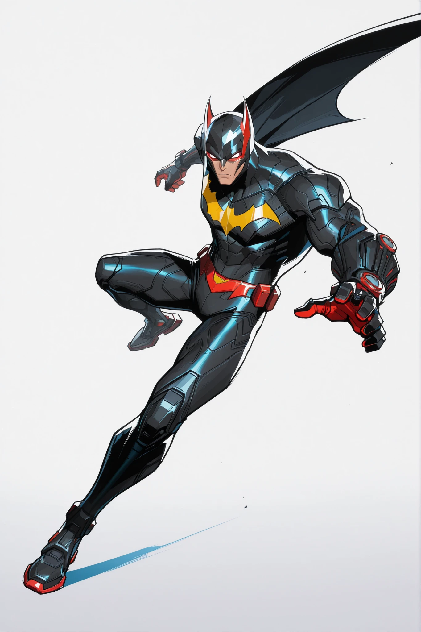 Full Batman helmet design, high-tech helmet design, red visor screen, 2.5D cartoon style, 8K ultra HD, high quality, bold black outlines, white background, dynamic view, front view, concept art