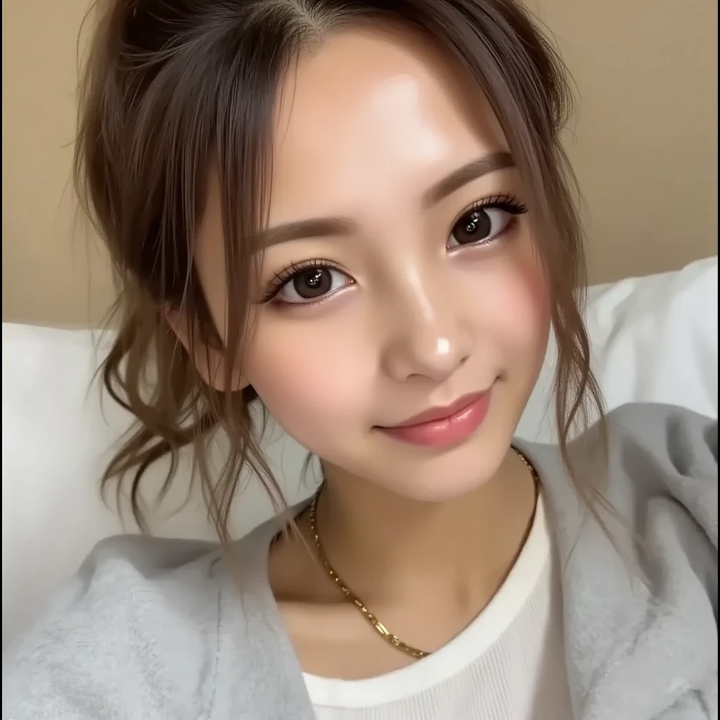 (Highest quality、Tabletop、8K、Best image quality、Award-winning works)、One 40-year-old woman、(Selfie:1.2)、[Large Breasts]、Full of maternal love、The most elegant and graceful woman、kind、Slight smile、Very elegant knit sweater、(No makeup:1.2)、(Blurred background of the simplest cream colored apartment:1.1)、(Strongly blurred background:1.1)、(Close-up of face:1.2)、Accurate 、(Super bright and radiant skin:1.2)