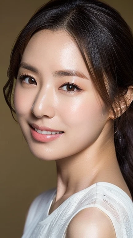 masterpiece,  graph, upper body shot profile, 18-year-old attractive 、independent、Look forward、Light eye makeup、Brown Hair Color、Hair blowing in the wind、Quality of actress、Shiny, Ultra-realistic faces、smile、Watery eyes、look up、Soothing lighting effects、 Ultra-Realistic Capture、Very detailed、High resolution 16k human skin closeup, Skin texture must be natural、Must be so detailed that pores are visible、skin is healthy、Must be of knitwear tone、Use natural light and color、High quality photos taken by modeling agencies, Exclusive photographer、smile, natural makeup, completely , ,  , showing large sideboob of the huge breasts, glamorous body:1.3