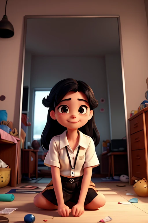 Slim girl with black hair