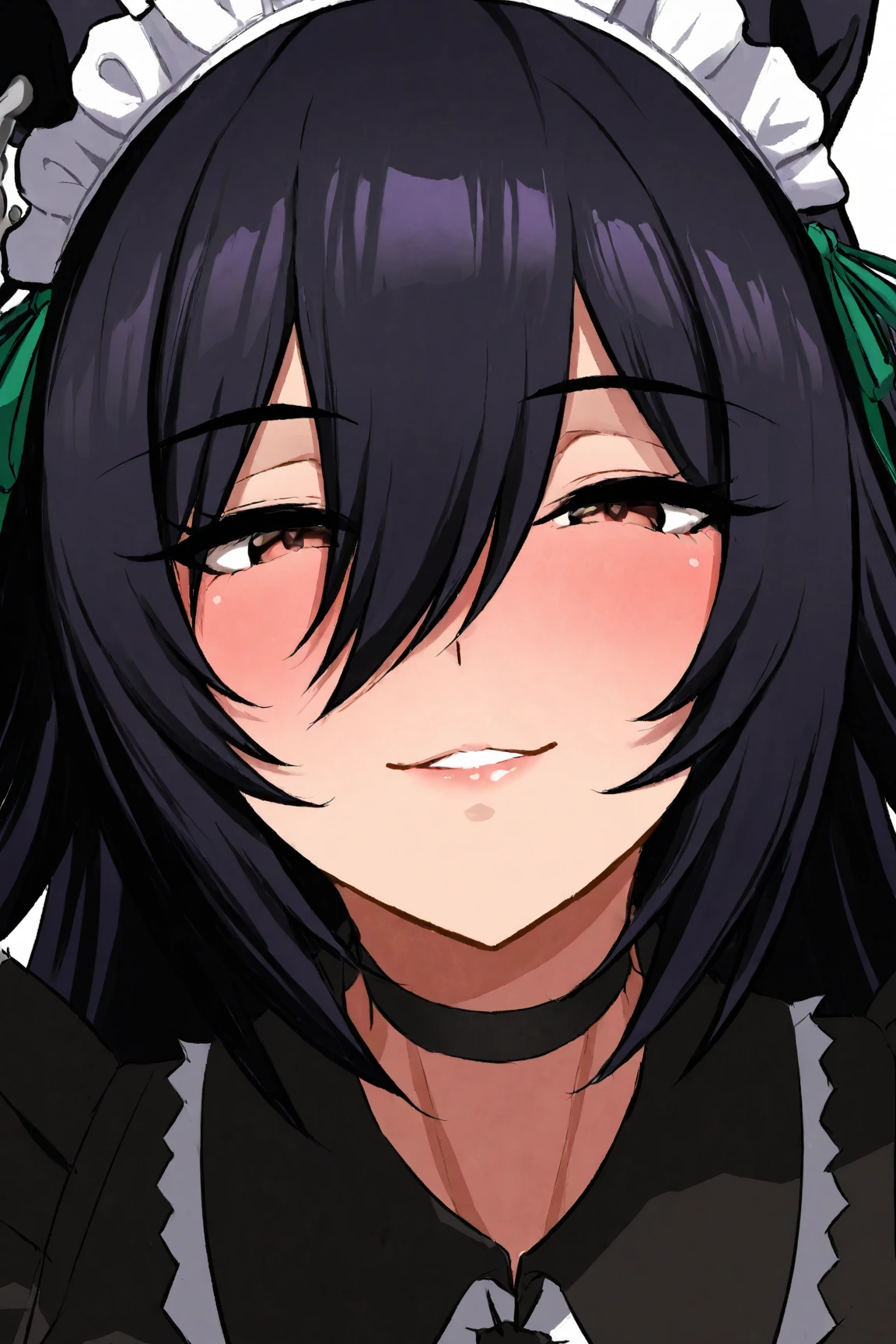 (((grinning lasciviously))),  anime girl, (((nefarious smirk))), [[[[grinning evily]]]], beautiful, masterpiece, ultra detailed, extremely detailed, ultra high res, 8k, beautiful detailed face, anime screencap, heart shaped face woman, (black hair:1.2), long hair, hair between eyes, large , fearless face, sharp face, slant eyes, cat eyes, 170cm tall, (((adult))), perfect proportion, (((black high-leg leotard))), (((dare shoulder))), , (((thigh boots))), choker, (((military cap))), anime style, ultra detailed beautiful face and eyes, front view, raw phot, incredibly absurdres, Beautiful portrait of cute anime girls, super fine illustration, full-hd, hdr, best aesthetic, distinct, exquisite, masterwork, by famous artist, highers, (((perfect ))), mocking, ((( face))), (((evil grin))), intense eyes, sadistic, gleaming skin, oil skin,  face, (((full-face blush))), smirking, mischievous grin, furrowed mouth, both legs, pouty lips, downturned corners, rosy hue, grin widely, cheeky smirk, (((bad-tempered glare))), gloating, crazy smile, scary face, cruel smile, fang, connected teeth,, (((elbow gloves))), (((big connected teeth)), glare, grimace, smirk, (((scowling face))), smile broadly, symmetrical eyes, even eyes, perfect eyes, (((squinting eyes))), deep detailed eyes, shiny clothes, 1girl, solo, smug, smile grimly, (((dimpled smile))), pink eyes, (((upper body shot))), (((laugh))), (((pleasure face))), (((brutality face))), (((scary face))), (((empty eyes))), anime best girl, [[[[grinning evily]]]], anime moe artstyle,