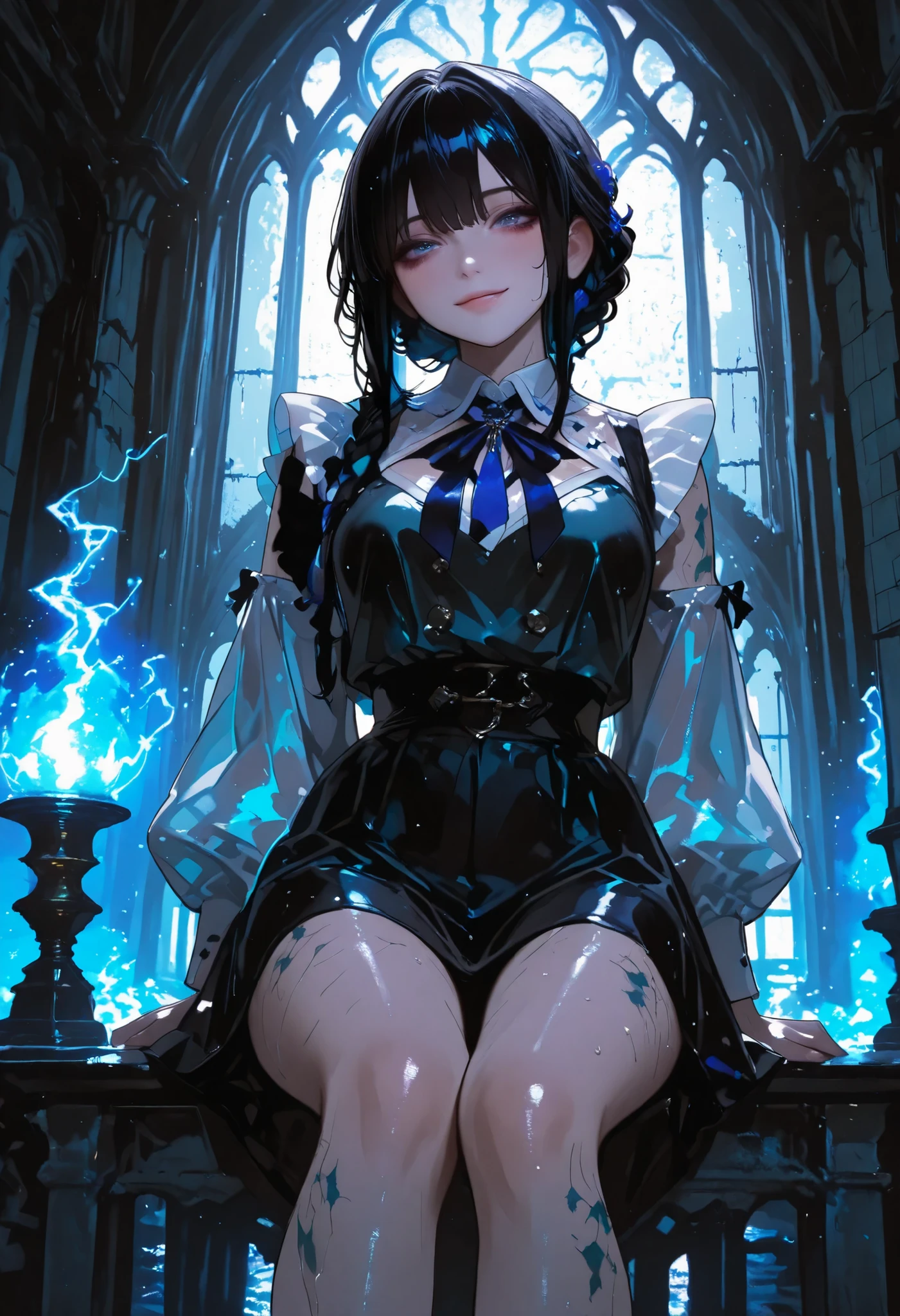 Haunted Castle、1 Midnight、The girl who lost her way、long black hair,Fireball in hand、Lantern Lights、I'm not scared at all!、Lightning echoes、girl wet in the rain、big mansion like a castle、 Ghosts、dimly lit room、State of Ruins、Only ghost eyes light up,shortcuts,unkempt hair,Short braided hair,Neat,slender beauty,correct posture,small breasted,Beautiful legs,Enchanting Gray-Blue Eyes Shine Like Stars,Saggy Eyes,Brilliant Colors,beautiful eyes,A delicate smile,Textured Skin,Best quality at its best,gentle and beautiful woman,anime style、Seimitsu、4K resolution、High Quality、Super Detailed、Realistic、Realistic、HDR、UHD、STUDIO LIGHT、Transcendental Depiction、Clear Focus、PBR Rendering、Professional、Brilliant Colors彩、bokeh effect