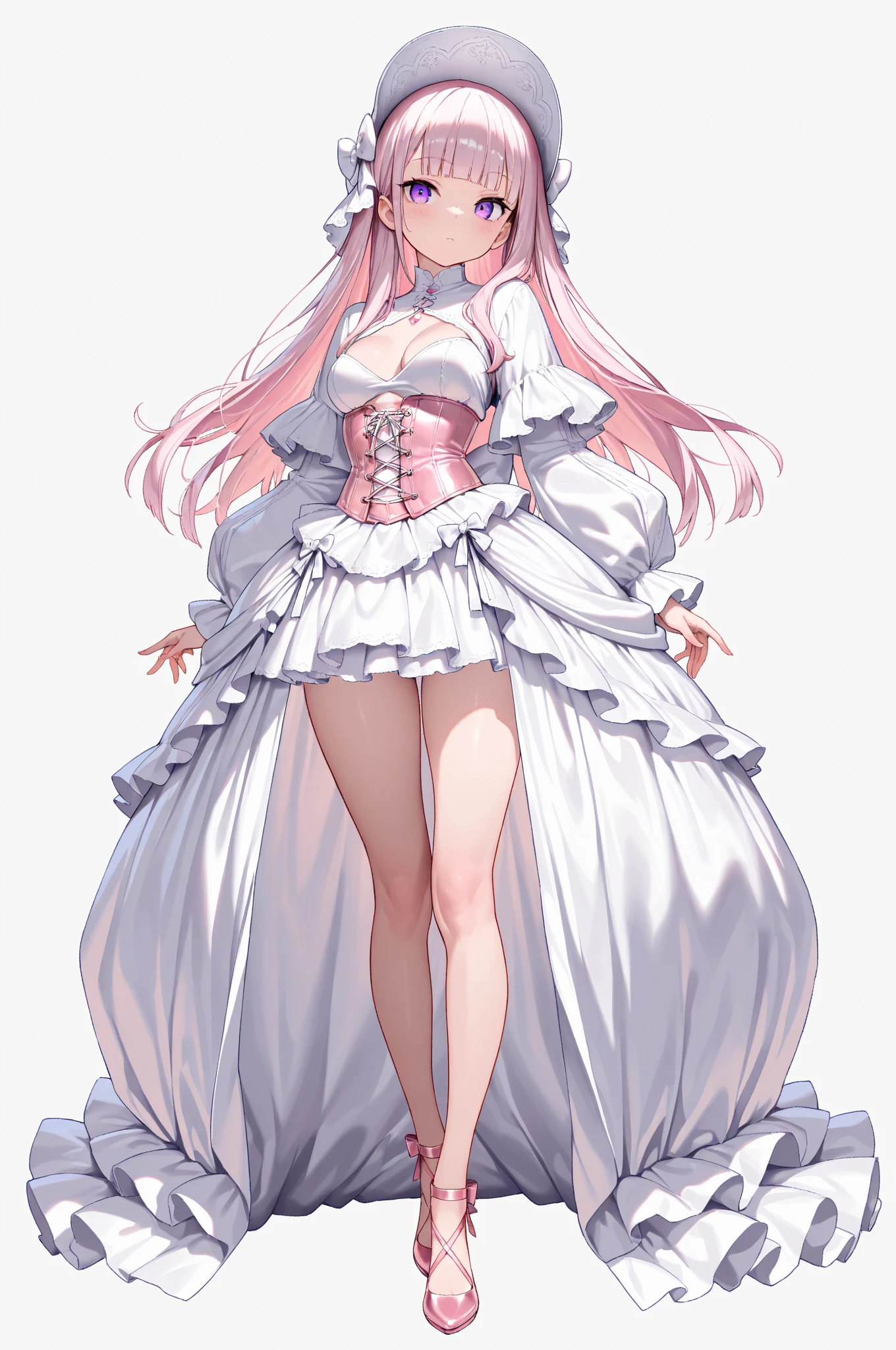 prinz eugen \(warship girls r\),((masterpiece)),(((best quality))),((ultra-detailed)),((illustration)),((disheveled hair)),((frills)),(1 girl),(solo),1girl, bangs, ???? shoulders, black footwear, braid, ???????, choker, cleavage, dress, earrings, eyebrows visible through hair, flower, full body, fur trim, gloves, gradient, hair between eyes, hand on hip, hat, hat flower, high heels, jewelry, knife, ?????????????, layered dress, looking at viewer, ??????????????, pantyhose, pink rose, purple rose, (red lace dress:1.4), red flower, red rose, rose, rose petals, smile, solo, standing, two-sided fabric, white headwear, white rose, Standing, Ball gown dress, stockings, (brown stockings:1.4), (translucent stockings:1.2), (translucent gloves:1.2), wedding dress, Lace long wedding dress, (translucent Wedding Dress:1.2), Red eyes with highlights, Blue short hair(delicate eyes)，ponytail, hair tying, Double tail,