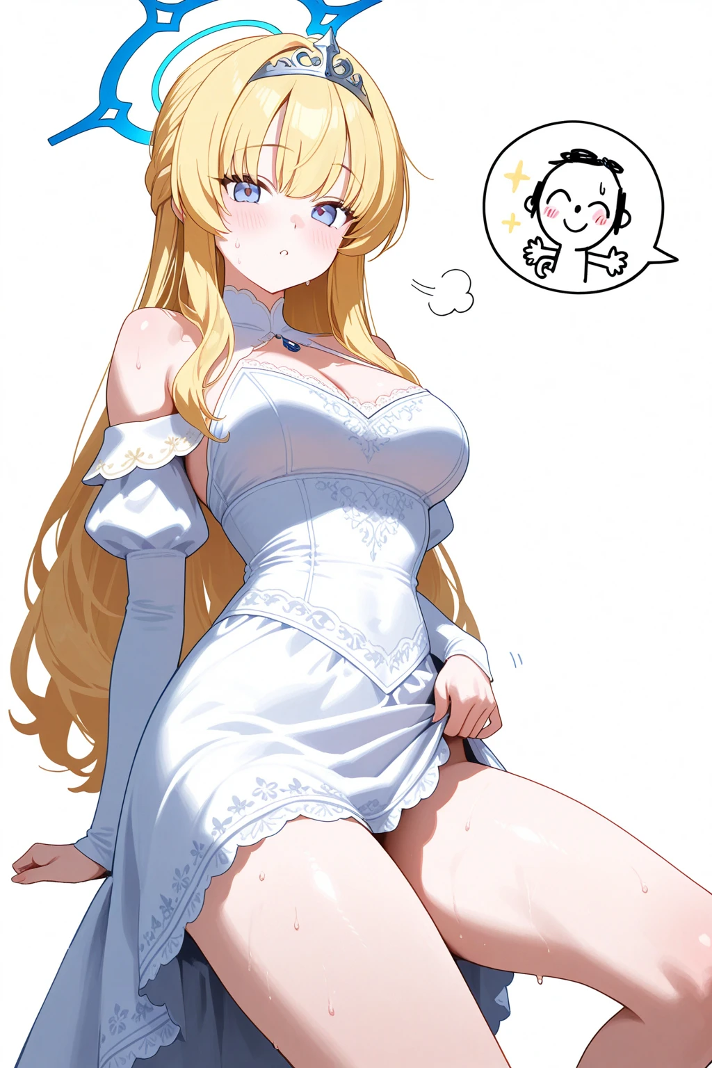 （（（1个Giant ?????? Girl）），Ray traching，（dim murky lights），[detailedbackground（Bedrooms）），（（Silvery hair）），（（A pink-haired）），（（（（（Fluffy blonde hair，plump and slender girl）））））Avoid golden eyes in the ominous bedroom（（（（Girl in a golden shirt，White wrinkled skirt，Wear yours with black sheer pantyhose），It shows a delicate and slender figure and beautiful curves，Correct limbs，sit on a bed，Pregnant belly，Pregnant belly，Pregnant women with