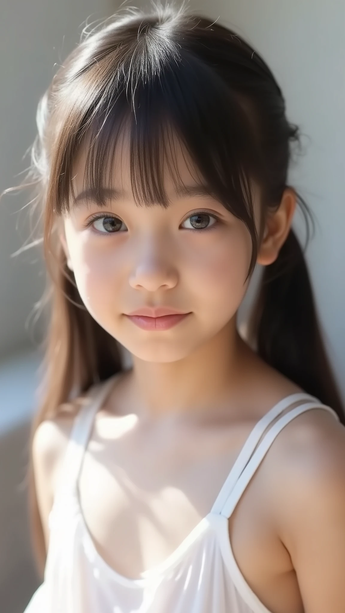 (thin and cute petite pet girl:16), (hyperrealism, silky smooth:8, Innocence:9, neat and beautiful:9, highest resolution, masterpiece, full body shot without underwear:12), 
(2 beautiful adorable petite 11 year old girls who are very delicate and very slim:16, Super Delicate Petite Girl:16),see-through white camisole with her chest wide open