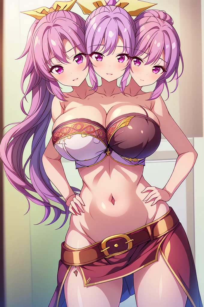 (masterpiece, best quality),best quality, best resolution, (ultra-detailed), (3heads:1.5), 1girl, (raiko horikawa:1.3), masterpiece, best quality, ultra quality, ultra resolution, ultra detail, black top, crop top, ((stomach)), midriff, ((groin)), white skirt, normal ears, ????????, ((wavy red hair)), very long hair, redhead, wavy hair, sidelocks, red eyes, parted lips, open belly, sweat, cute, toned belly, hand on own ?????, eyelashes, (25 year old woman:1.3), (masterpiece:1.5), (best quality:1.5), (beautiful detailed), extremely detailed CG, extremely delicate and beautiful, depth of field, (finely detailed face), (perfect details:1.2), (mature female:1.3), wide pelvis, slender, large veiny ??????, 16k resolution, highres, very high quality, very high definition, extremely detailed, masterpiece, (wavy red hair), long hair, alluring presence, braid, short skirt, close up, very big ????, huge ????, young, purple tie, same hair color, ((redhead)), girl with three heads, (same hair color),
