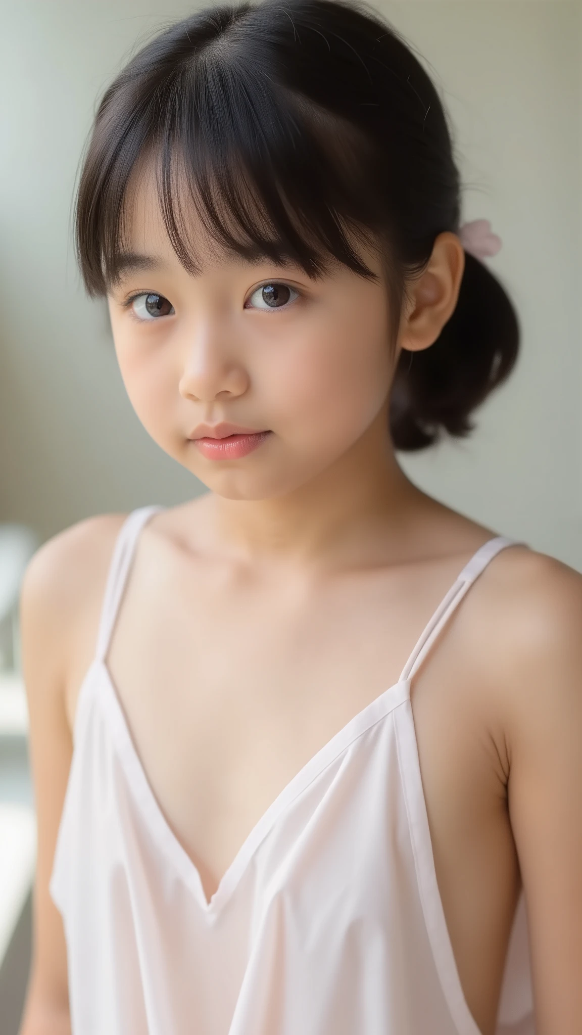 NSFW, (topless:1.7), full nude, (thin and cute petite pet girl:16), (hyperrealism, silky smooth:8, Innocence:9, neat and beautiful:9, highest resolution, masterpiece, full body shot without underwear:12), 
(2 beautiful adorable petite 11 year old girls who are very delicate and very slim:16, Super Delicate Petite Girl:16),see-through white camisole with her chest wide open