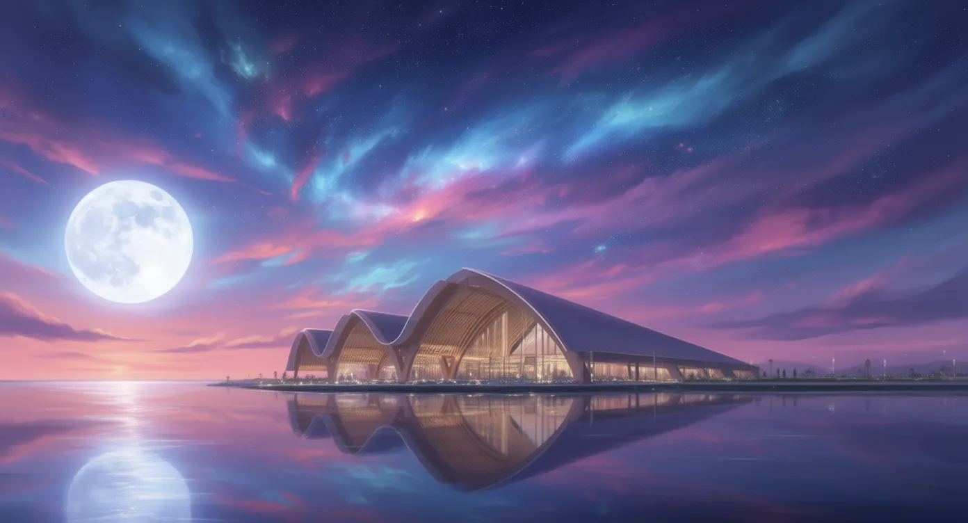 Ogni struttura ha uno spirito. Il nostro AI non si limita solo a modificare la tua foto; costruisce un mondo intorno a sé, trasportando il tuo edificio preferito in un luogo mozzafiato, paesaggio onirico surreale.