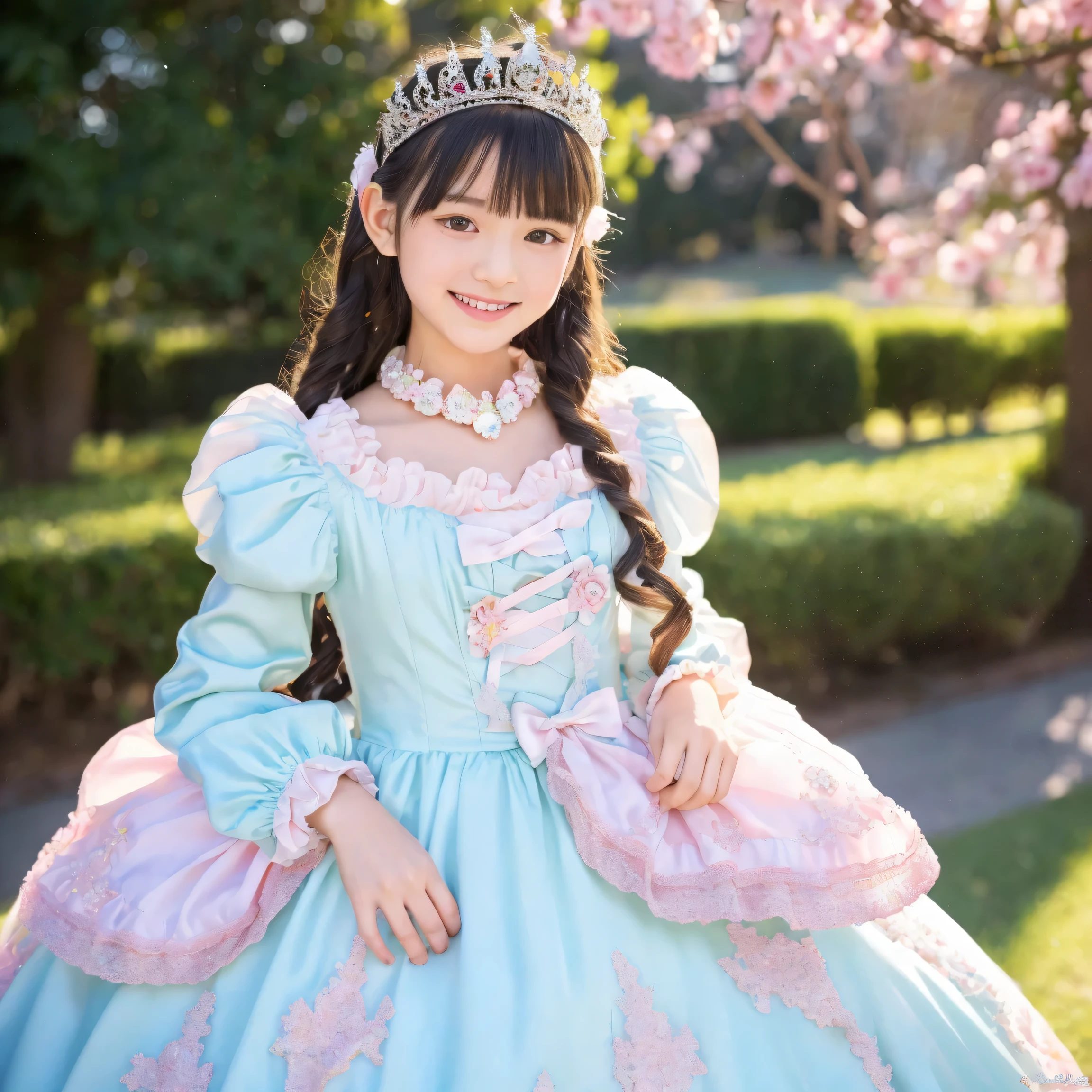 (( Distant Scenery,full body:1.0)),Highest Quality, masterpiece, highest resolution, Artwork, super それにget used to it, many get used to it, get used to it, それにget used to it, 3k photos,,3 Princesses,princess pastel silk satin victorian ball gown dress. ((10 year old Japanese girl:Short Height)),Get used to the ultra-fine young face,,nice smile,Baby-Like Face,short,long sleeve,Puff Sleeves,ruffled yoke collar,The dress is decorated with lots of ruffles and ribbons.,(((straight long hair))), in a luxurious European rococo palace ,I'm wearing a princess tiara on my head,detailed background,