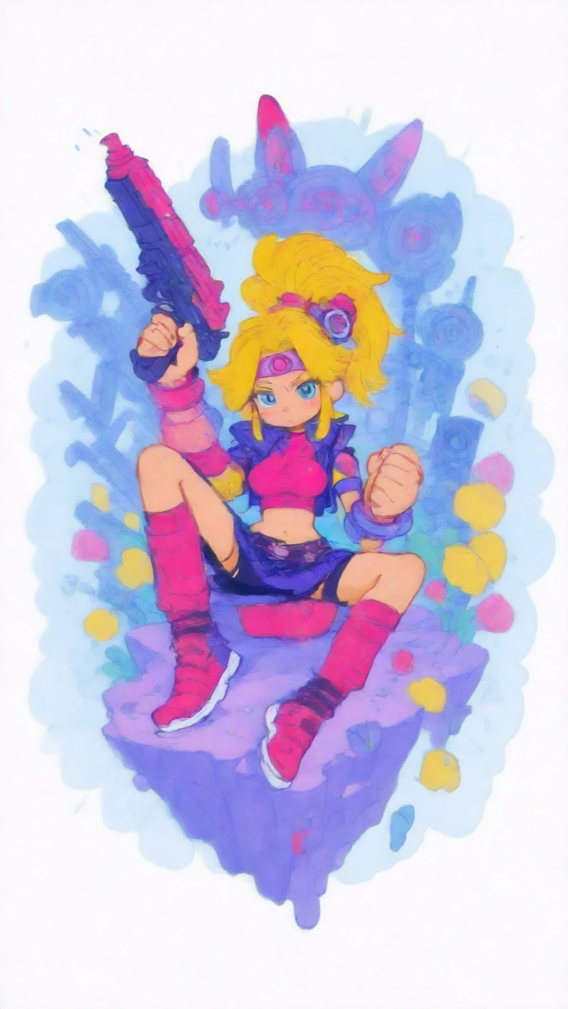 1girl,Long blonde hair,sitting,multi view,Futuristic gun,Neon Futuristic,Full portrait of the epic anime,very detailed,masterpiece,4K,Photorealistic,cinematic lighting,Dramatic Atmosphere,Complex Background, shining detail ,Brilliant Neon Colors,Mood-Changing Sci-fi Environments,advanced technology,Spectacular Sci-fi Scenery,Cutting Edge Design, crop top, Stylish Jackets ,, at night when drunk,((Target your audience)),throw,((Third Person Perspective))