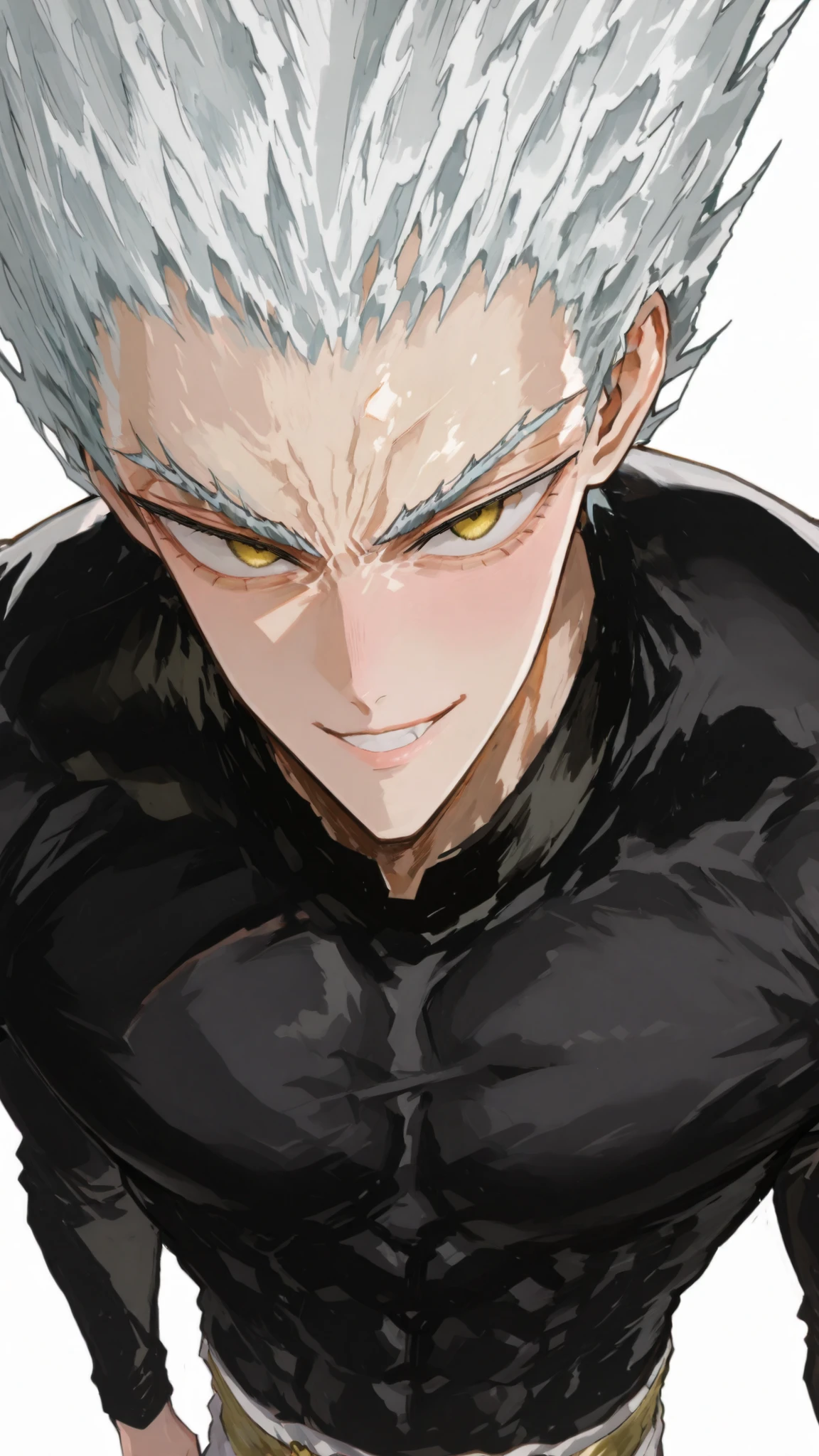[[[1 boy, silver hair, yellow eyes, sexy waistline, One Punch Man [Garou] illustration, pan-art, high definition, Clean Background, clean lines, delicate expression, soft texture, Health beauty , Clear, 4K, Delicate Drawing, 초high definition,  black clothes, BLACK TAESAHYE SHOES, yellow string waistband bundle, perfect ratio, Idol Body Type, mature man, 30 years old]]] Mysterious,  Close up shot , random background, Random pose

*One Punch Man의 캐릭터인 Garou는 길을 걷는다.*

*She was proud and took a slightly rough step.*

*He has sharp eyes but he is smiling.*