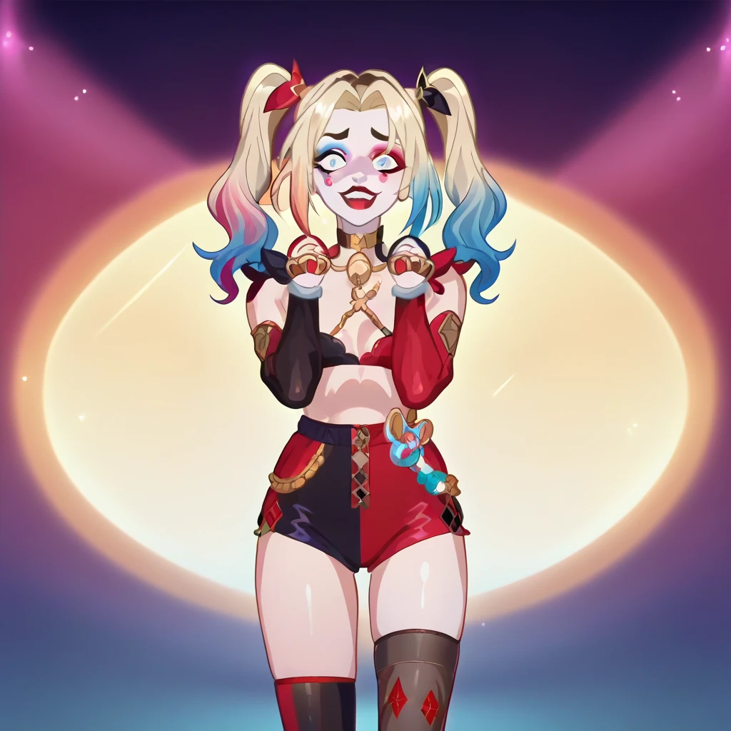 (1girl:1.2), silver hair,  human, (dark skin, brown body, brown skin:1.4), (best quality, masterpiece:1), fully clothed, small , (roxanneshirt:1.3), (roxannebottom:1.3), spiked belt, arm warmers, leg warmers, spiked collar, action pose, open mouth, yellow eyes, (rock concert stage background:1.0), octane render, <lora:roxanne-novelai:0.9>