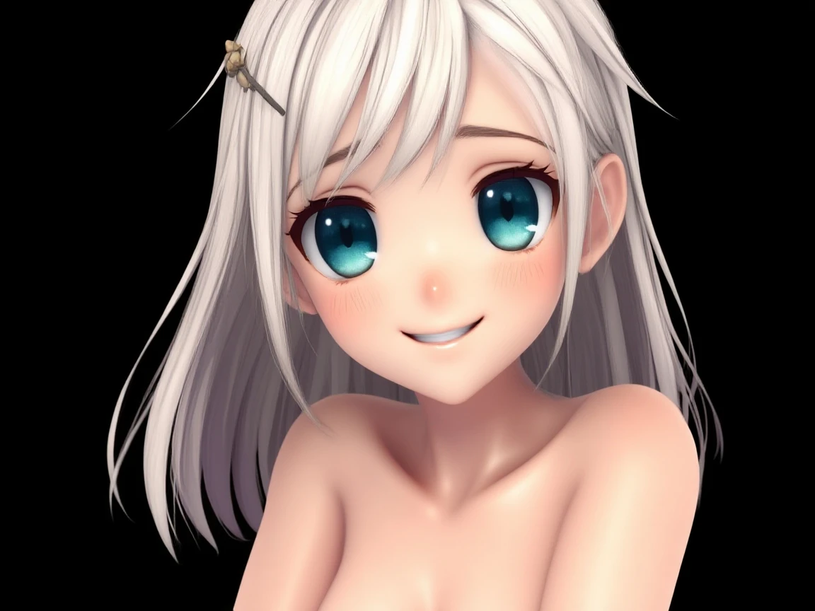 white and beautiful skin、Completely naked、Beautiful Dragon Girl、Chibi、smallest、smile、hairless、green eyes、