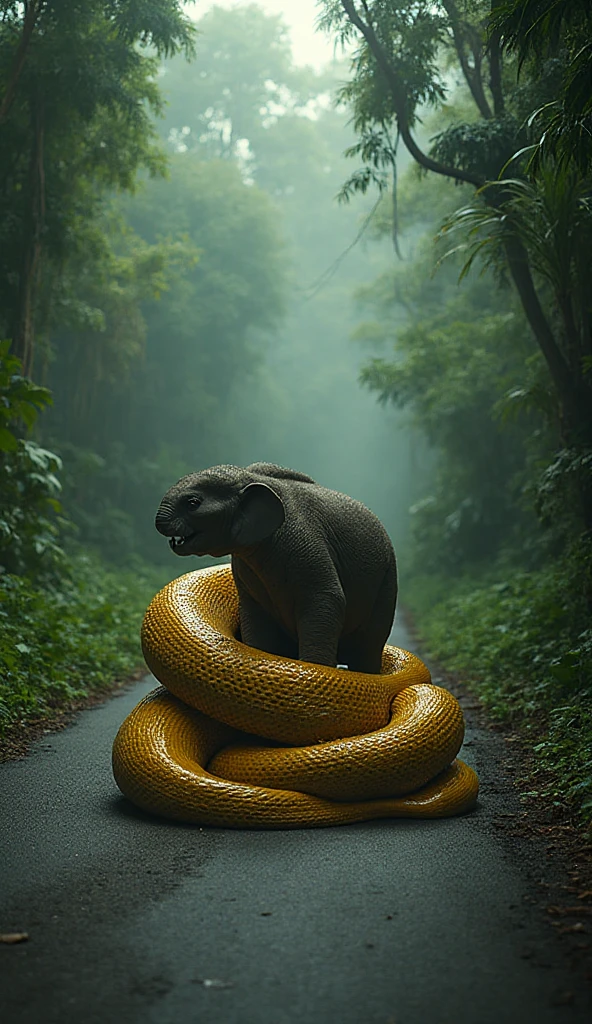   Pink  Happy , aroused 1girl), beautiful kneeling indian young teen girl with  giant colossal black anaconda monster squeezing her hard, wrapped in thick spiraling coils, constricted, struggle, gasping for air, snake attack, snake peril, moonless night, dim light
