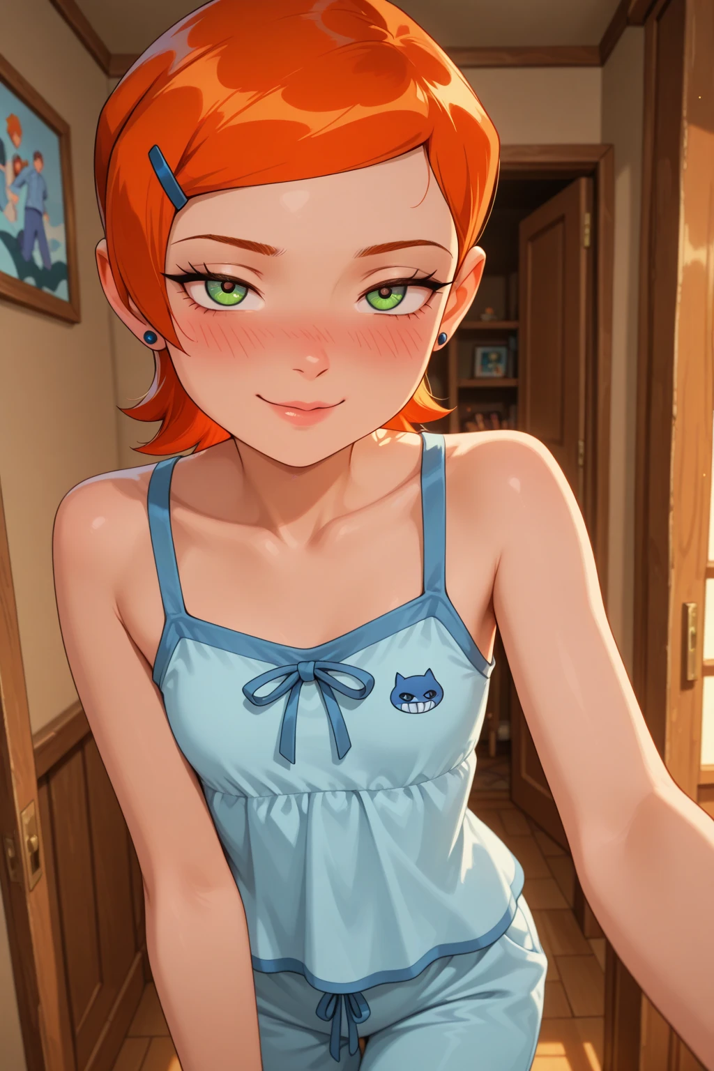 (8k, RAW photo, best quality, masterpiece:1.2), (intricate details), perfect eyes, perfect face, perfect lighting, beautiful, (masterpiece:1.2), (best quality:1.2), 1girl, solo, Marinette, blue hair, ((long loosen hair)), adult torso, 17 years old, slight smile, huge sized breasts, ( blue dress), cowboy shot, 3DMM, seated, front view