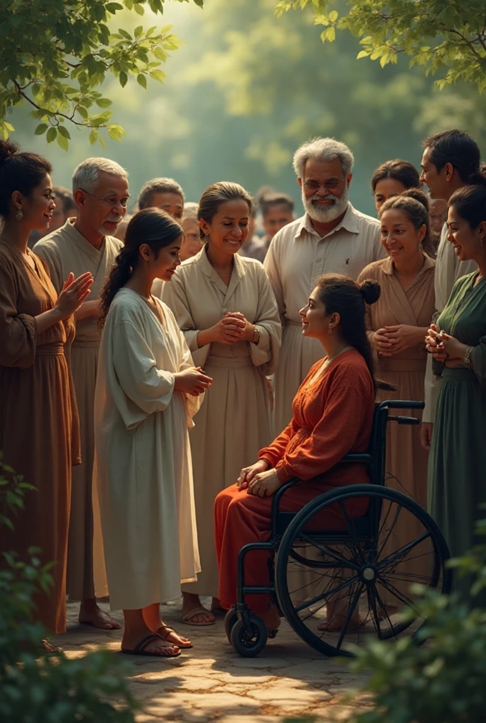 Chinese, a group of small children hugging the woman in the middle, surrounded by onlookers, relief, realistic style, modern, romanticism, expressionism, realism, chiaroscuro, cinematic lighting, ultra high definition, high detail, 8k, best quality, emphasis on the figures