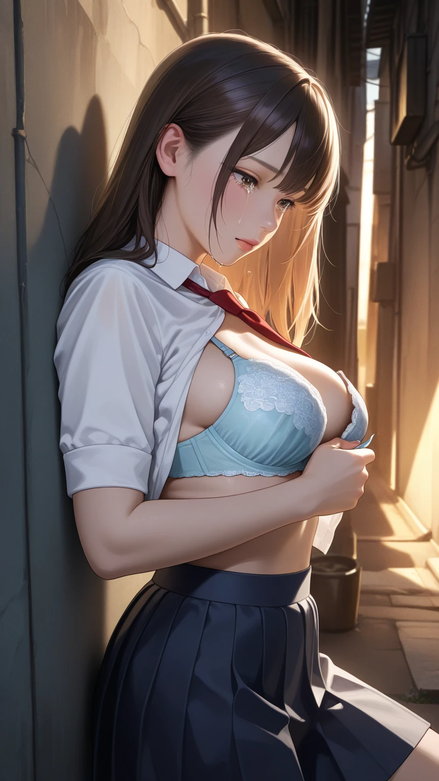 (Attacked by a manる婦警、from the front))、((Japan Policewoman、Policewoman uniform wearing))、whole body、cute japanese woman、、slender body shape、thin waist、small 、thin legs、slum、Abandoned building about to collapse、In a dirty room full of trash、Attacked by a man、、open thighs、Straddling a man、man sticks  in 、何度も何度もされ、my  is wet、Police uniform is torn apart by man, revealing ...、 are visible、The poured  flows out、がwhole bodyに噴射され、Desperate look、urine leaks、Squirting from