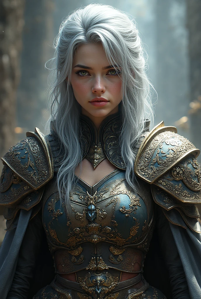 A kneeling cat knight with finely detailed silver armor and silk cape, portrait angle, digital art inspired by Final Fantasy, fantasy and realistic style, cinematic lighting and shadow effects, 4k resolution