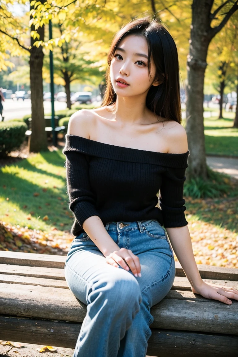 Full body portrait、8K, masterpiece, Raw photo, Highest quality, photoGenuineistic, 高解像度 CG Unity 8K 壁紙, Depth of written boundary, Cinematic Light, Lens flare, Ray Tracing, (Very beautiful face, Beautiful Lips), Beautiful Eyes ), Faces with intricate details, ((Ultra-dense skin)) 1 girl, Angle from the side, smile, Black Back, Black Shadow, Wearing a very thin white knit sweater (Saggy 、A loose middle-aged body), Middle-aged , (D Cup),  dress,Thick black pantyhose (Genuine), Brown Hair, (Black Eye 1.1), Genuineistic face, Sit on a bench, Unprotected lower body, Dramatic lighting, design: The cutest idol in Japan! ! !The whole body is visible！！！！！
